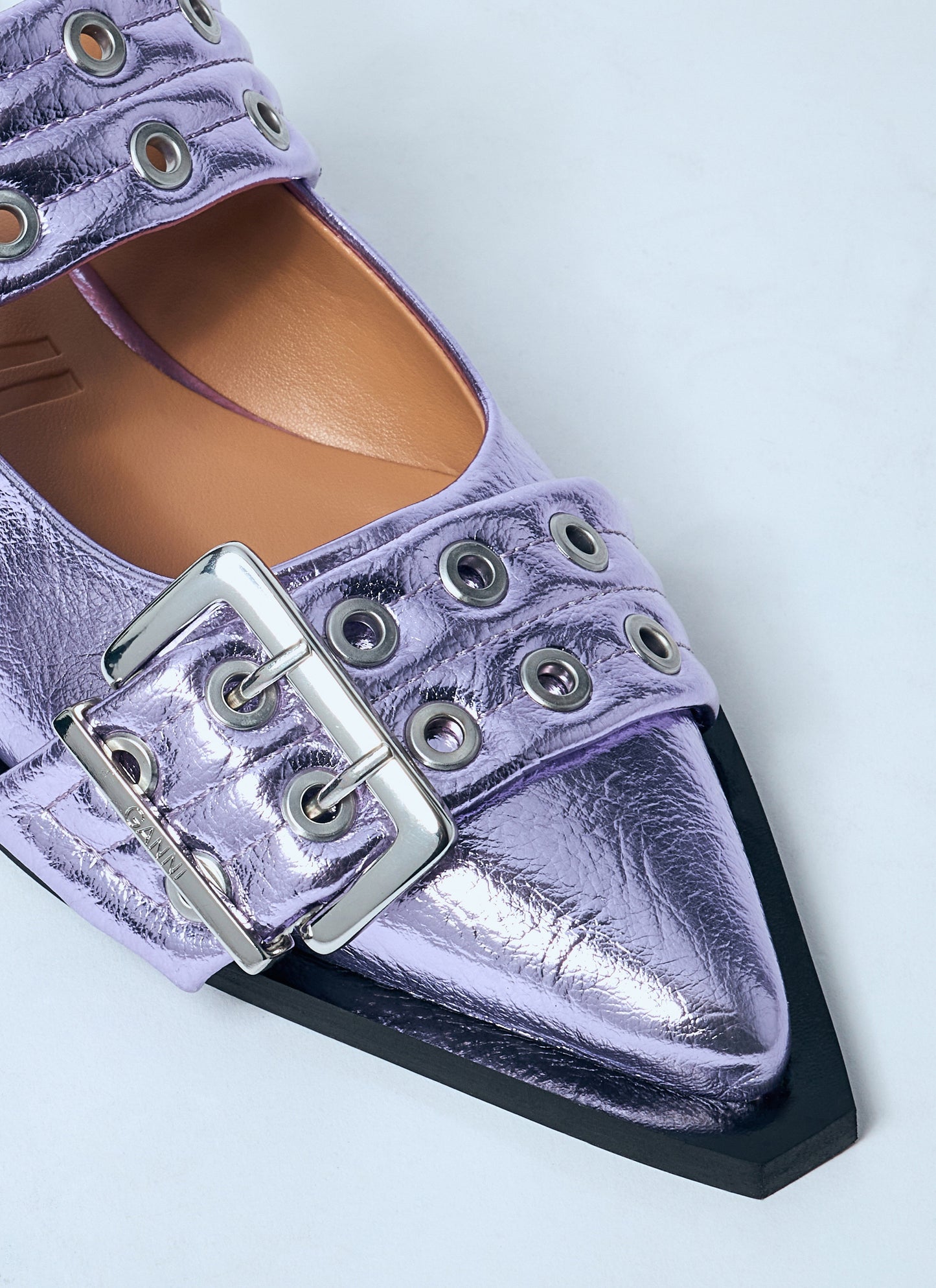 Ganni Women Metallic Feminine Buckle Ballerina Flats GANNI