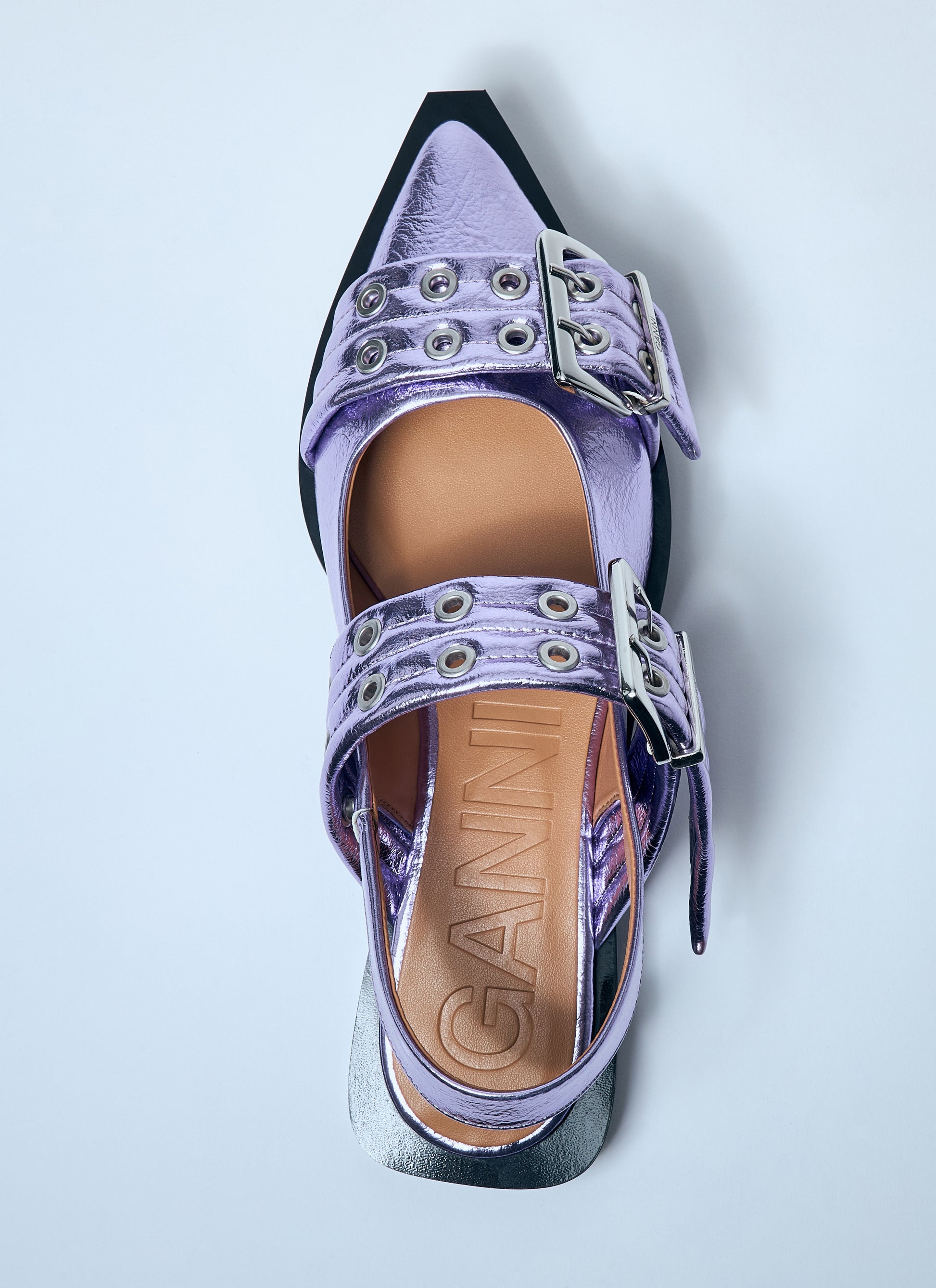 Ganni Women Metallic Feminine Buckle Ballerina Flats GANNI