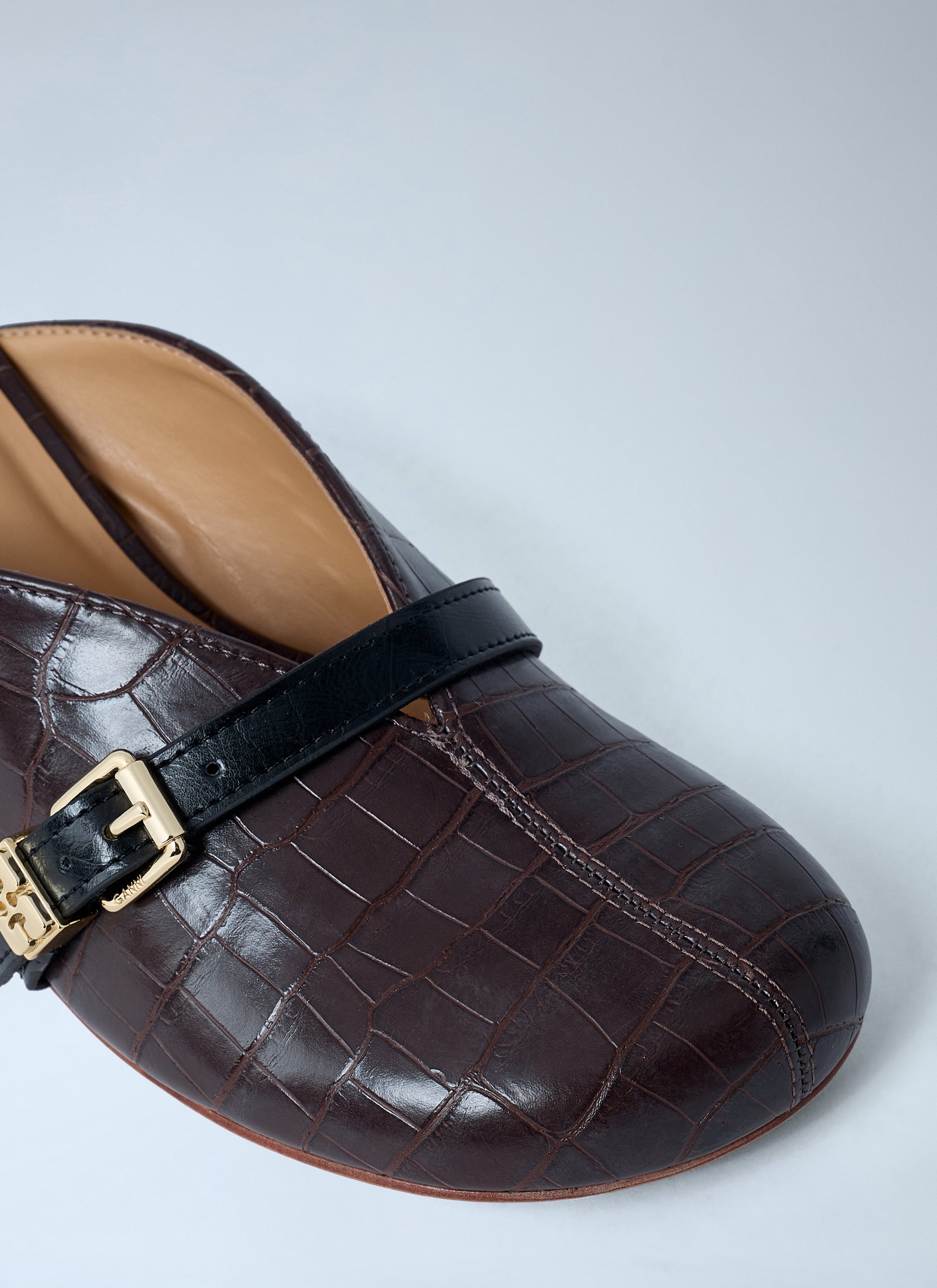 Ganni Women Sue Croc-Embossed Heeled Mules GANNI