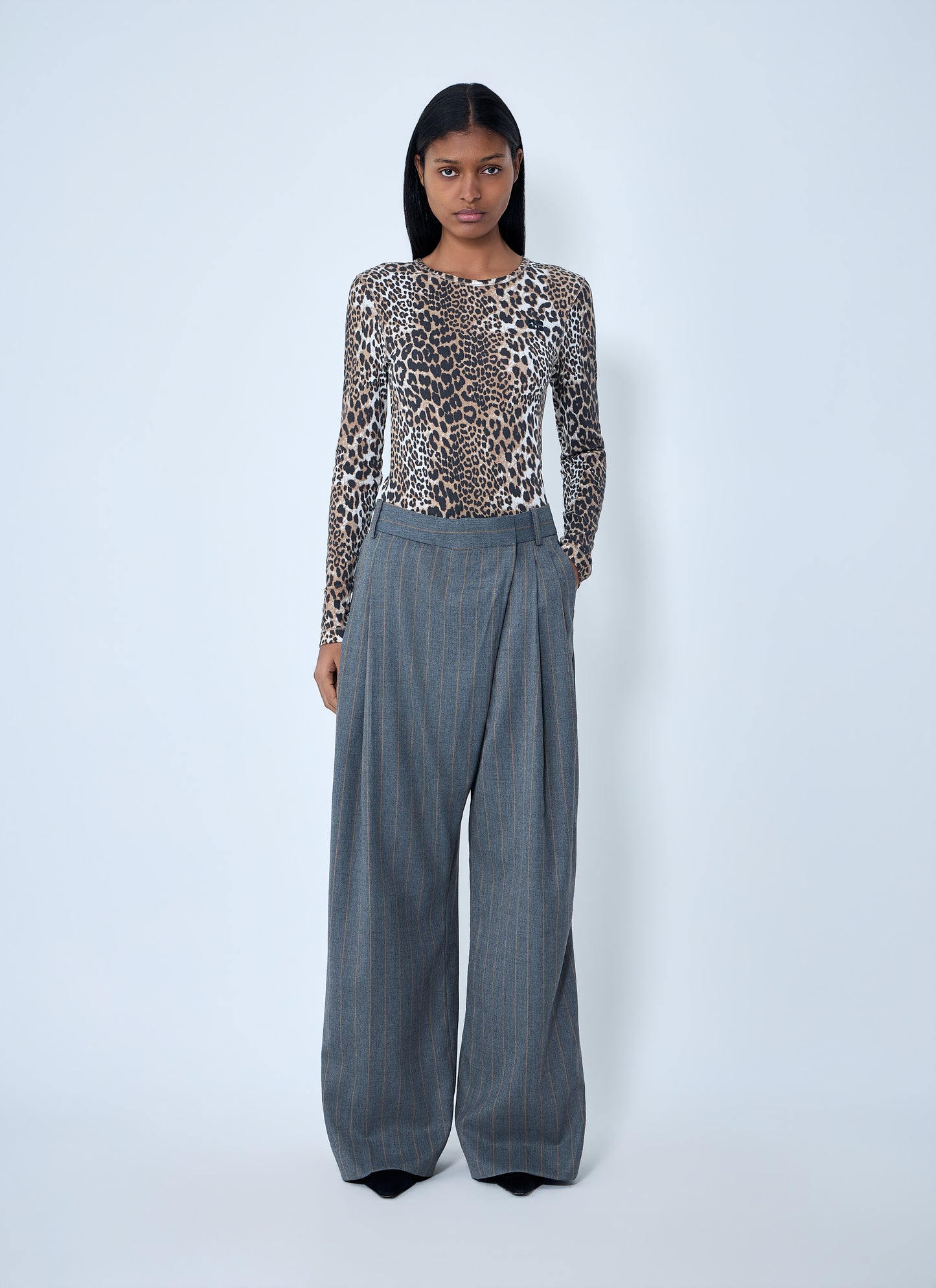 Ganni Women Wide-Leg Pinstripe Pants GANNI