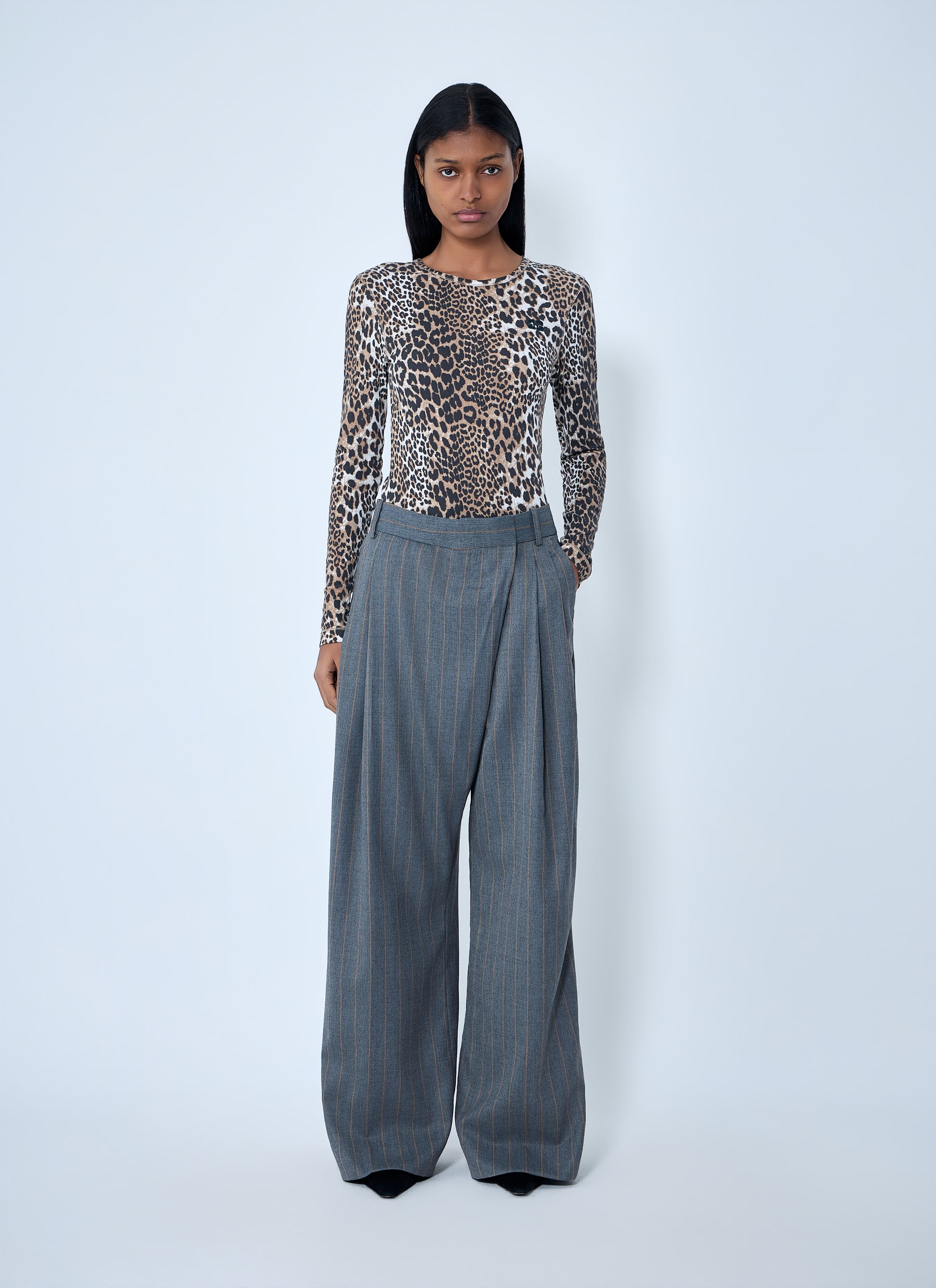 Ganni Women Wide-Leg Pinstripe Pants GANNI