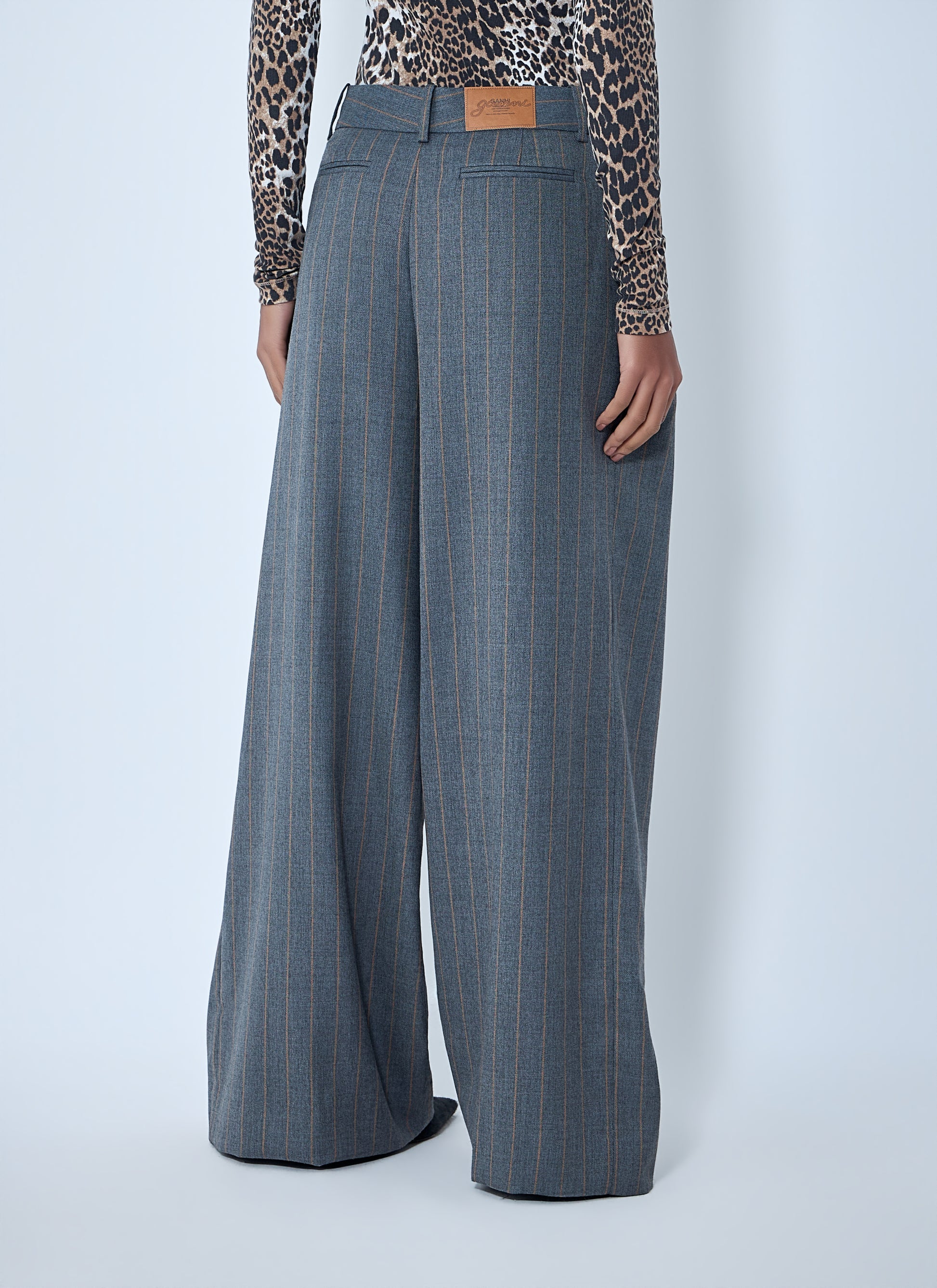 Ganni Women Wide-Leg Pinstripe Pants GANNI