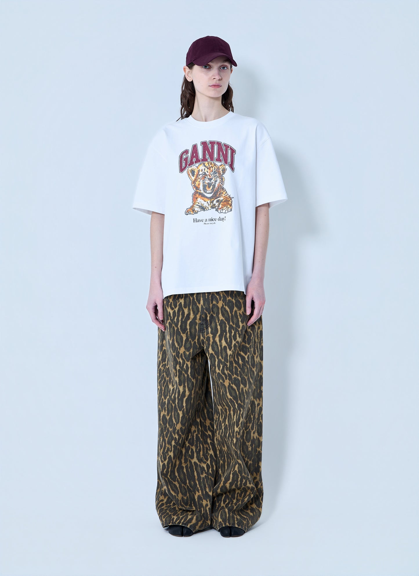 Ganni Women Heavy Cotton Beaded Baby Tiger Print T-Shirt GANNI