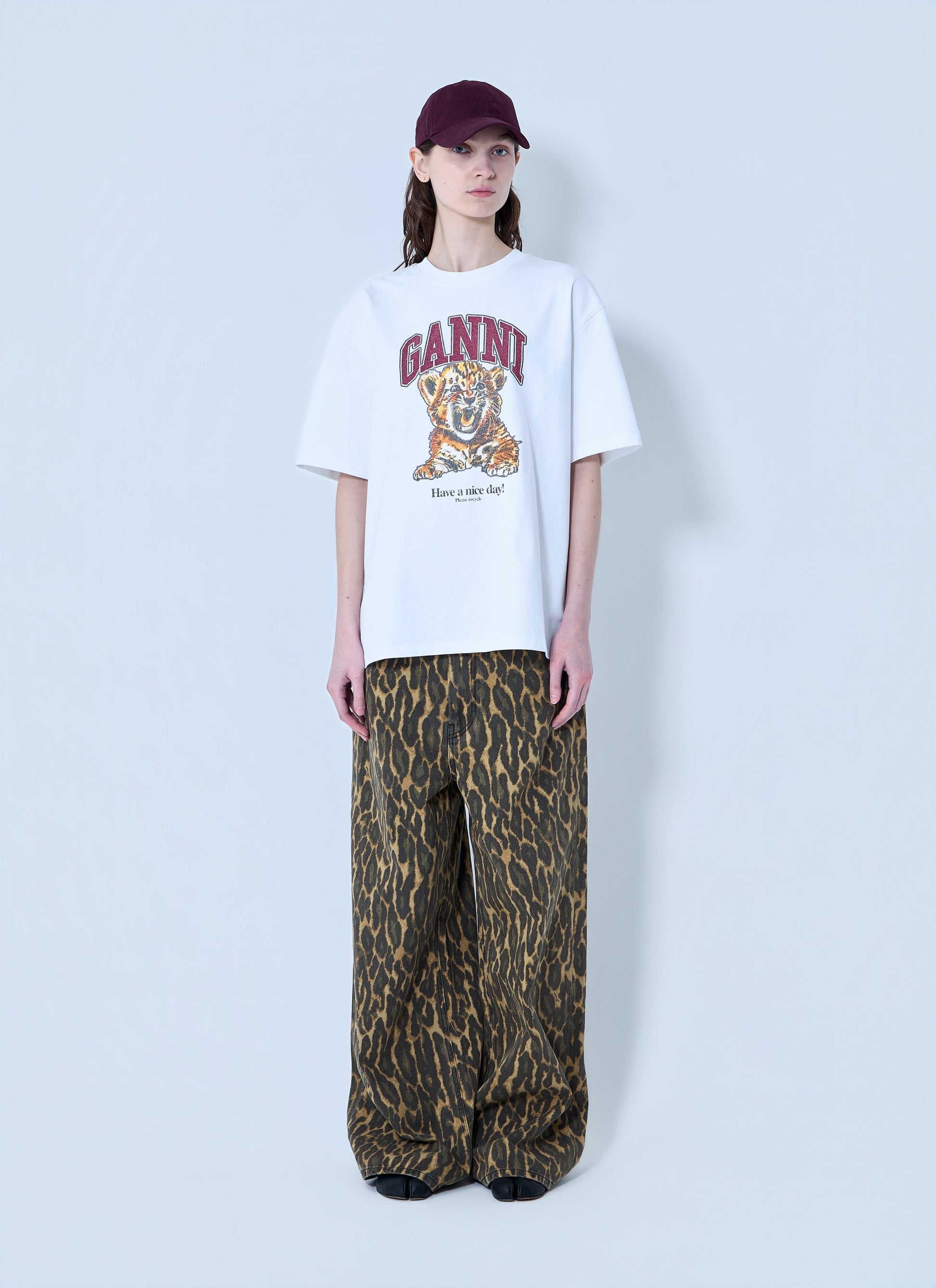 Ganni Women Heavy Cotton Beaded Baby Tiger Print T-Shirt GANNI