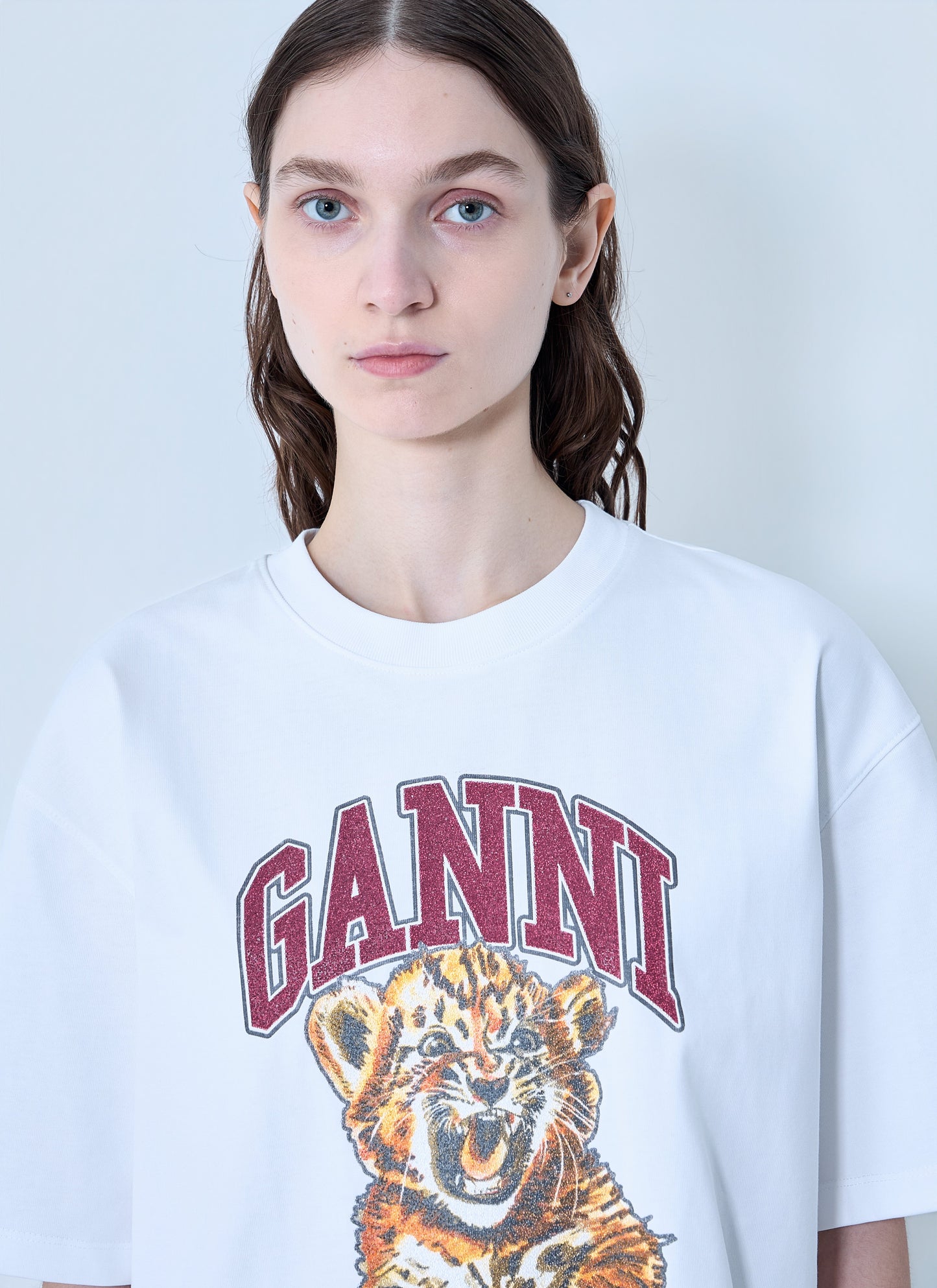 Ganni Women Heavy Cotton Beaded Baby Tiger Print T-Shirt GANNI