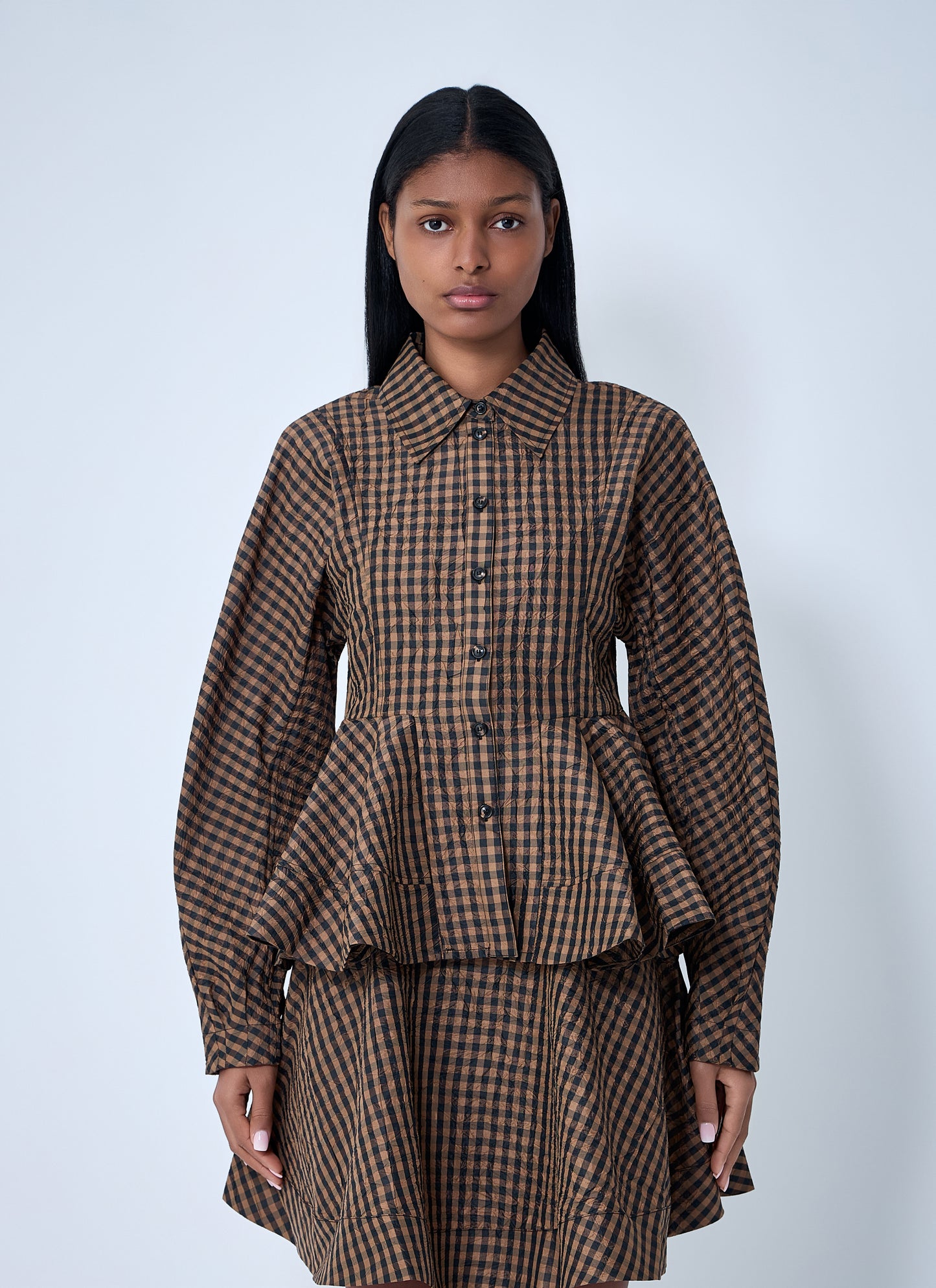 Ganni Women Crinkle Peplum Shirt GANNI