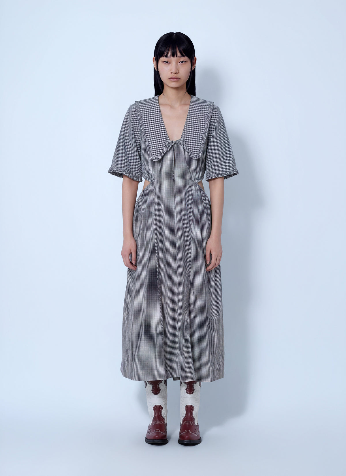 Ganni Women Check Cotton Cut Out Midi Dress GANNI