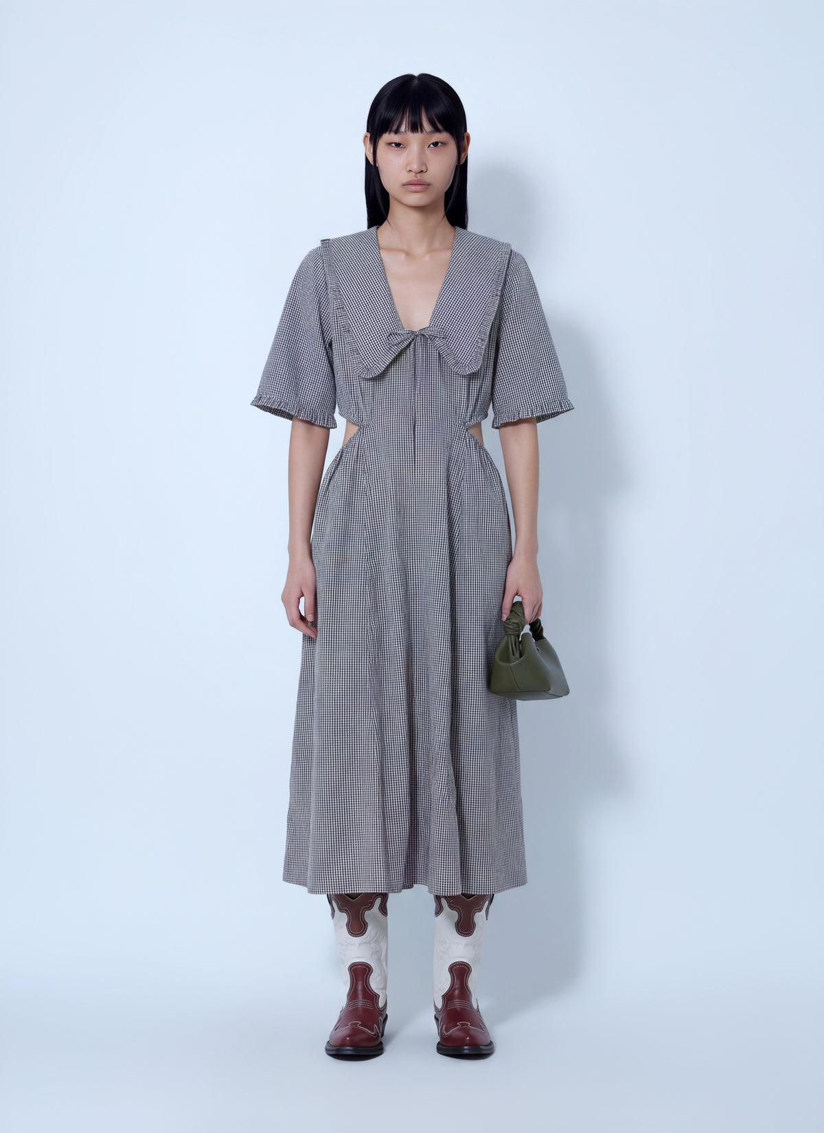 Ganni Women Check Cotton Cut Out Midi Dress GANNI