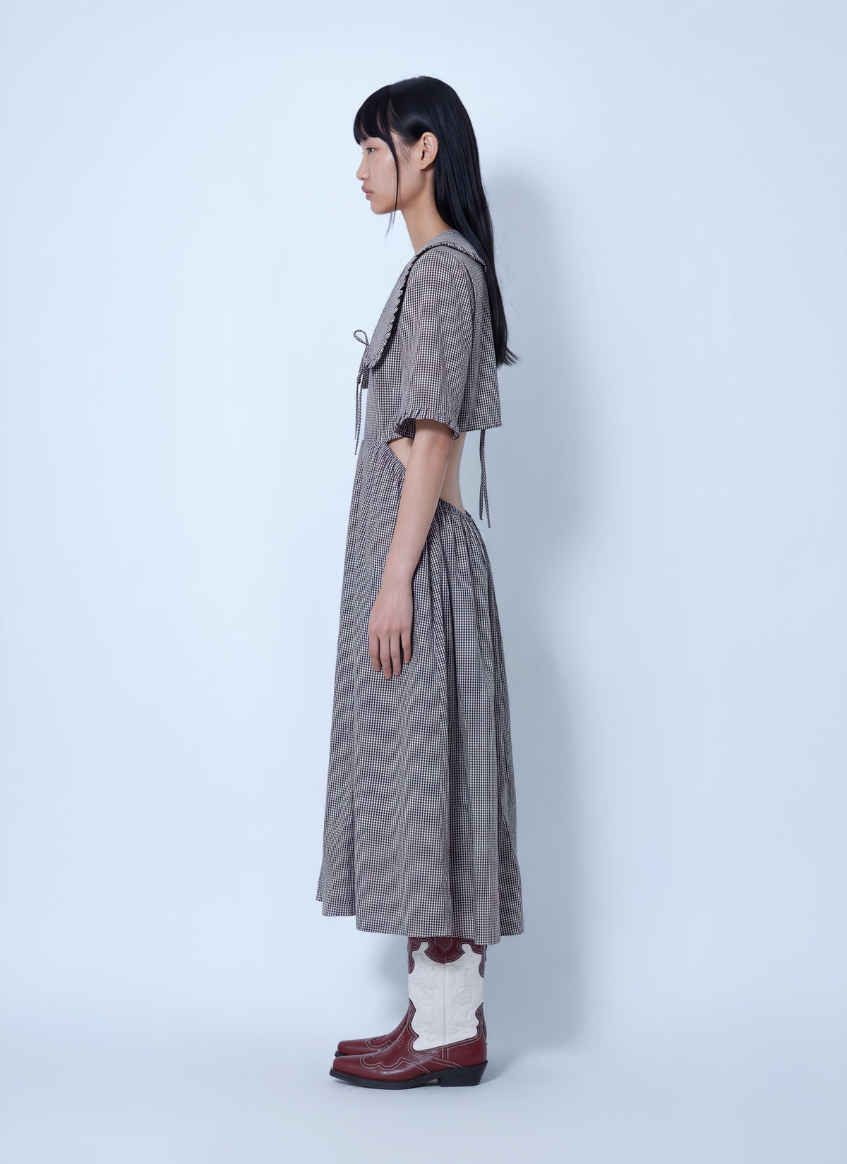 Ganni Women Check Cotton Cut Out Midi Dress GANNI