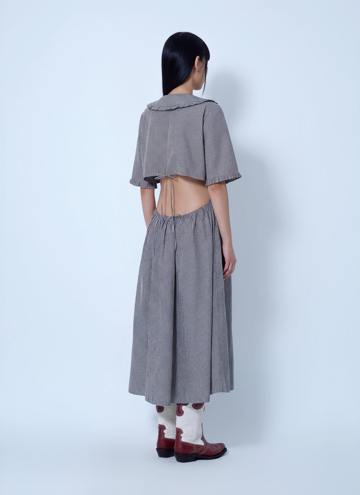 Ganni Women Check Cotton Cut Out Midi Dress GANNI