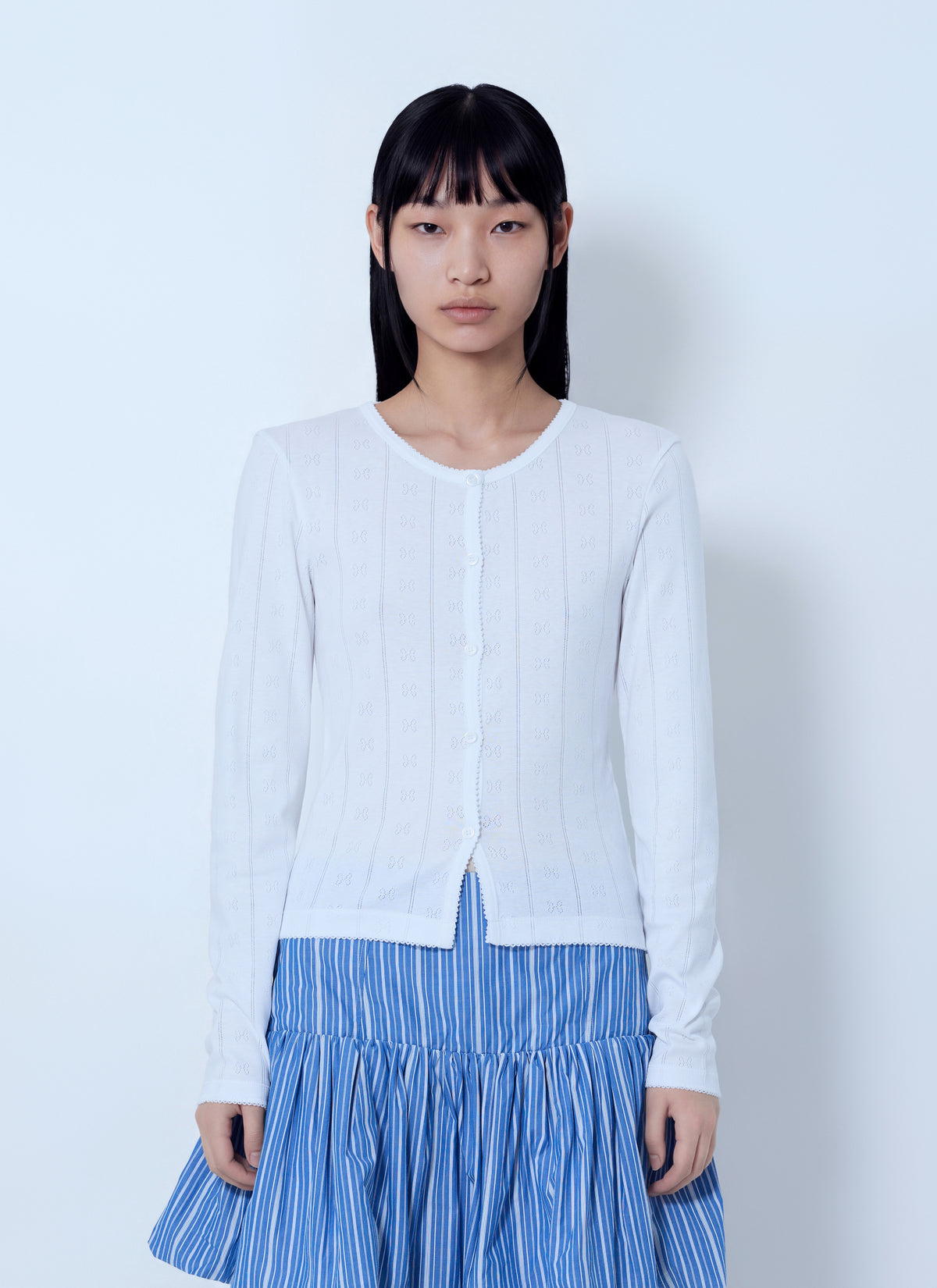 Ganni Women Compact Pointelle Rib Jersey Top GANNI