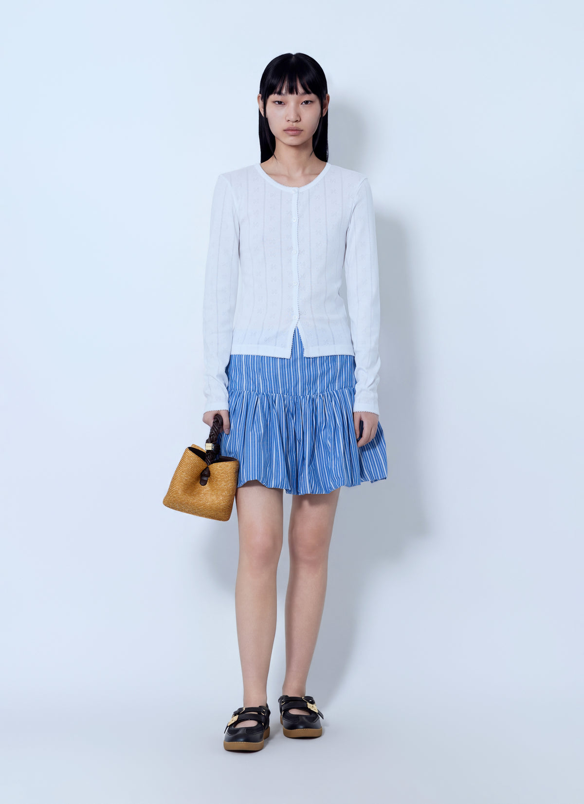 Ganni Women Compact Pointelle Rib Jersey Top GANNI