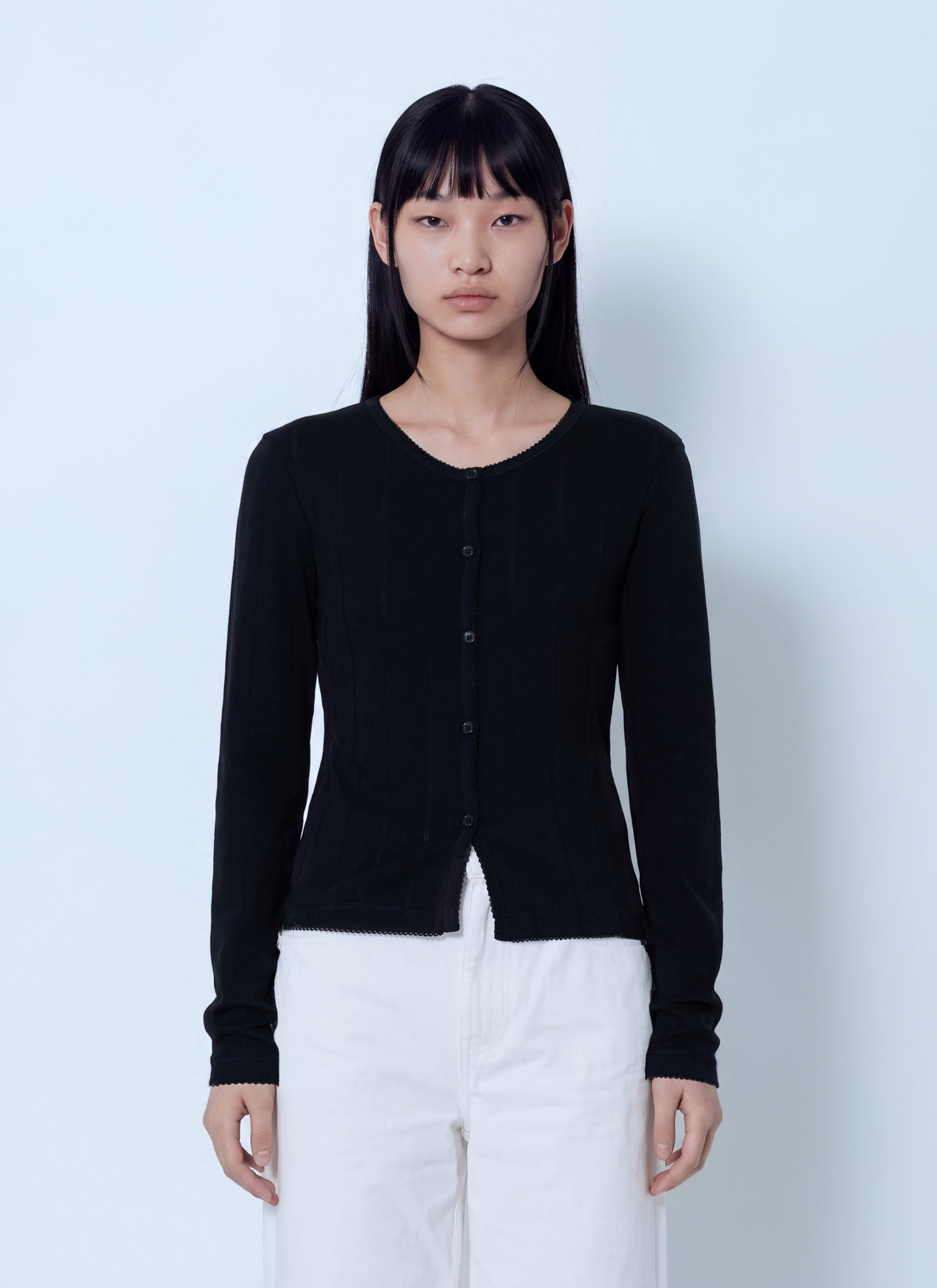 Ganni Women Compact Pointelle Rib Jersey Top GANNI