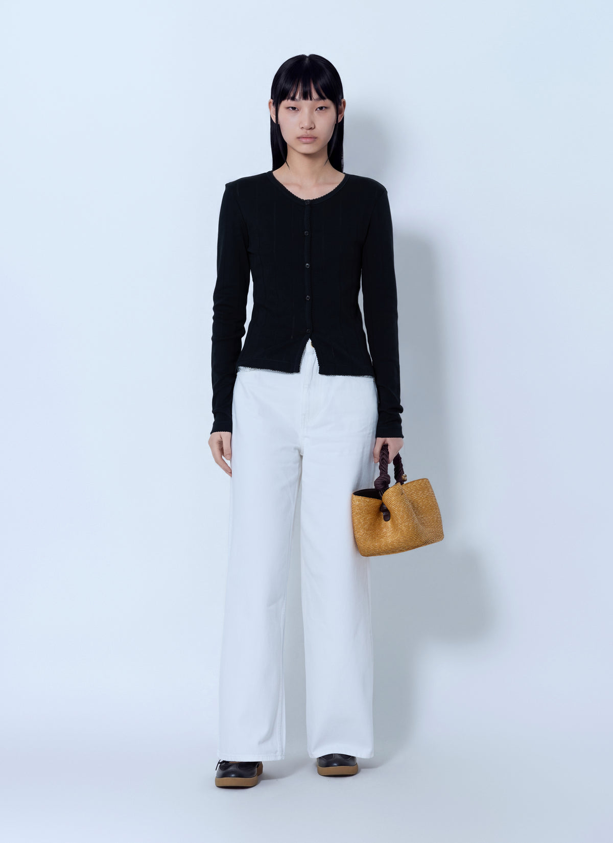 Ganni Women Compact Pointelle Rib Jersey Top GANNI