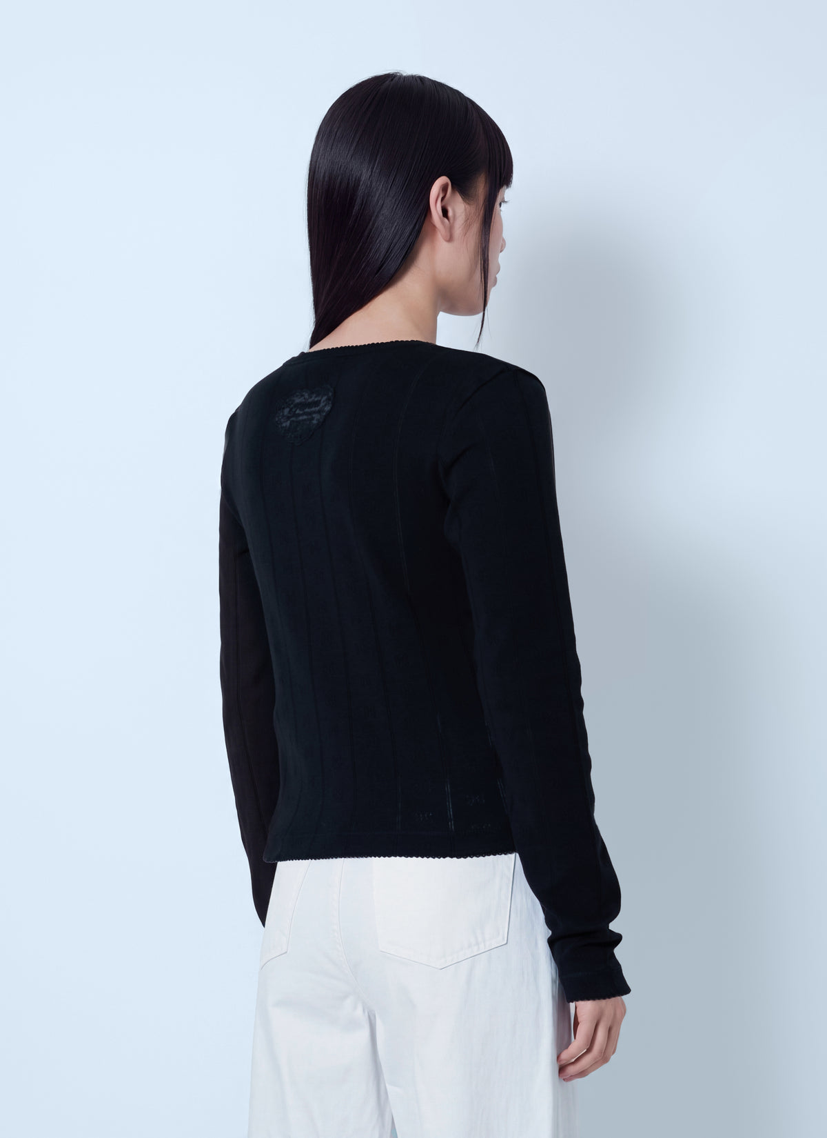 Ganni Women Compact Pointelle Rib Jersey Top GANNI