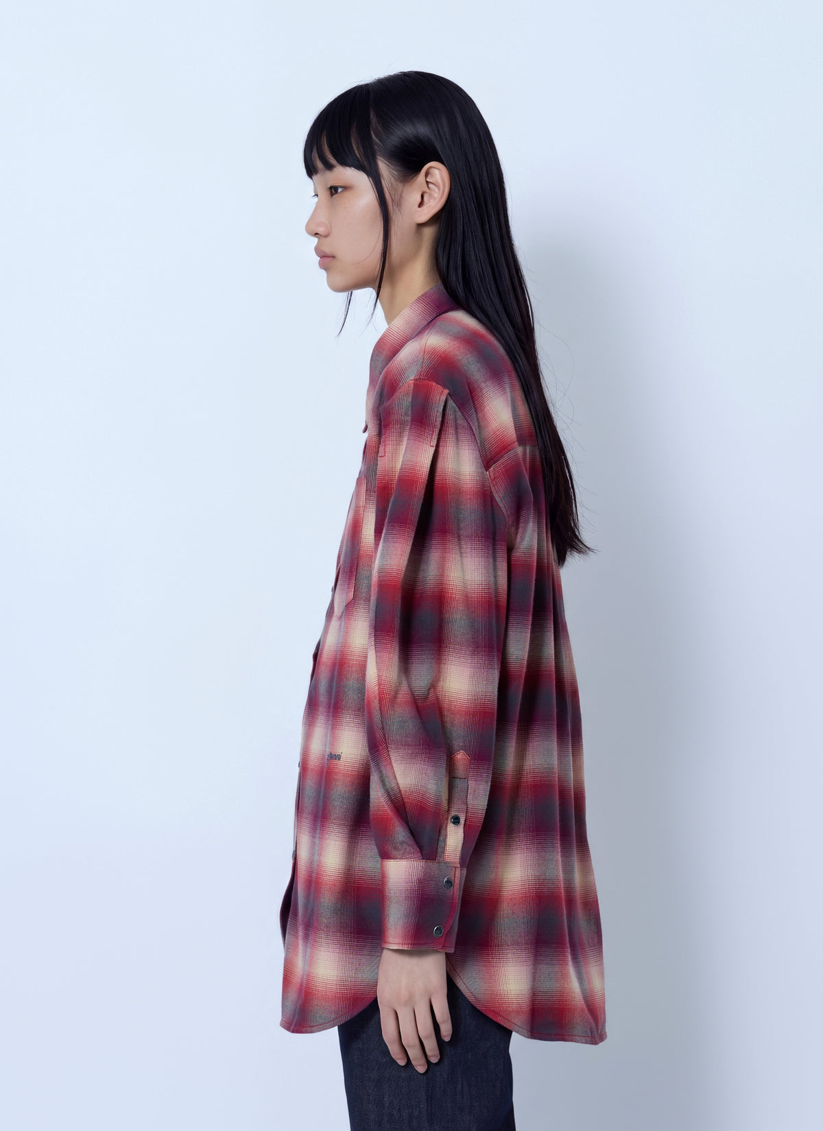 Ganni Women Cotton Flannel Check Pleated Sleeve Shirt GANNI