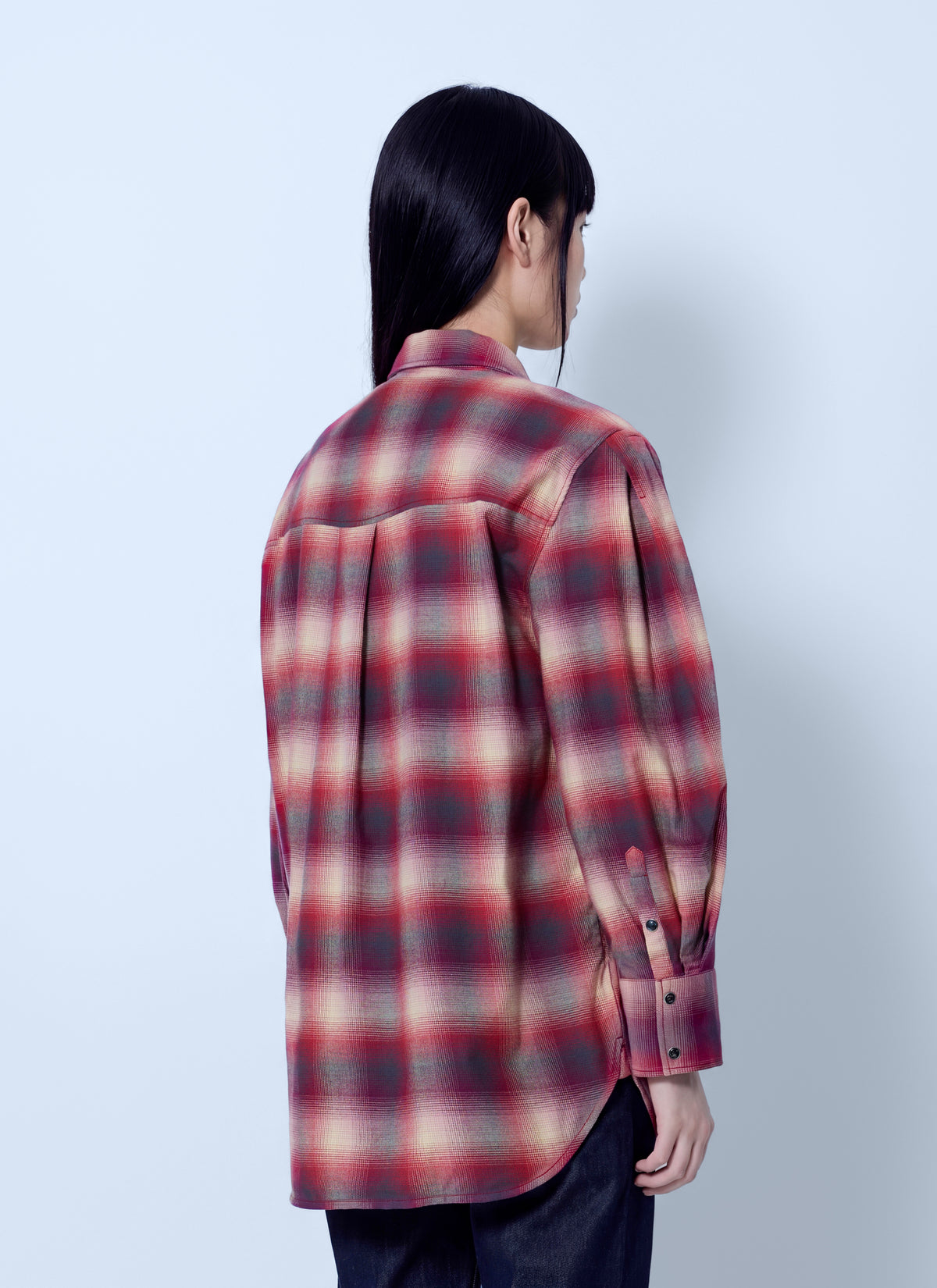 Ganni Women Cotton Flannel Check Pleated Sleeve Shirt GANNI