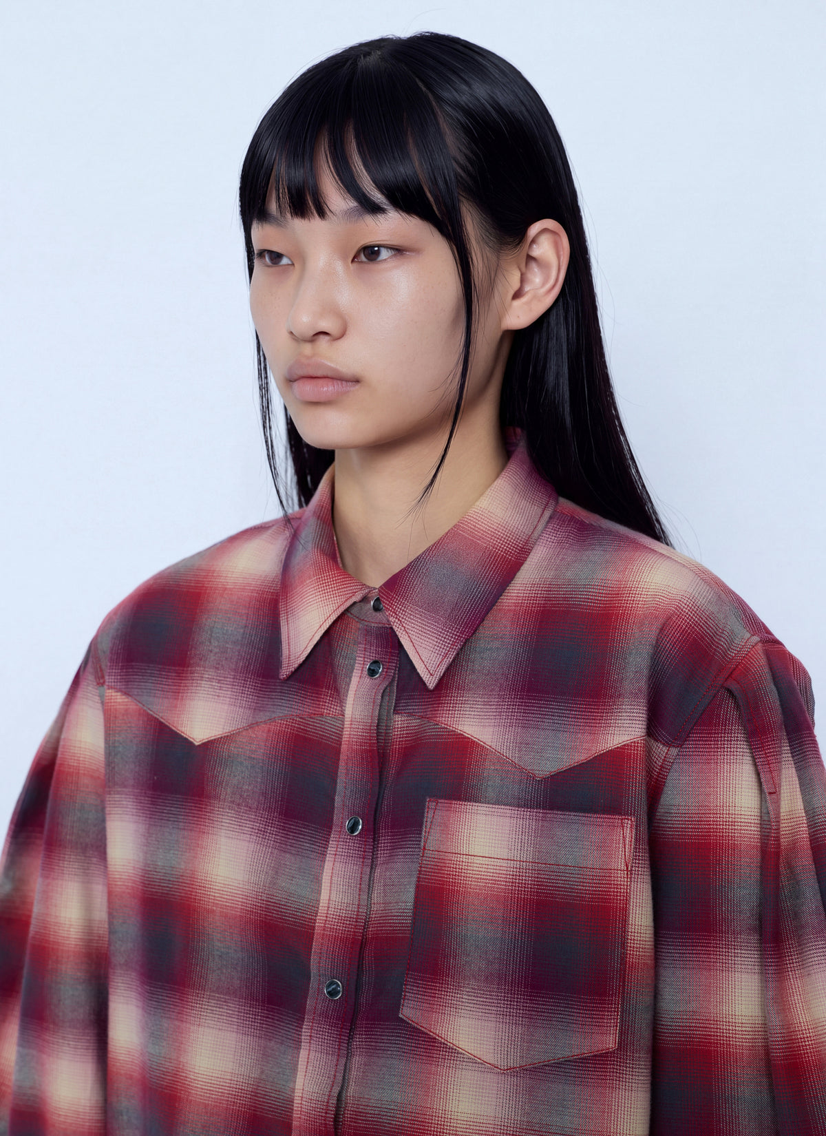 Ganni Women Cotton Flannel Check Pleated Sleeve Shirt GANNI