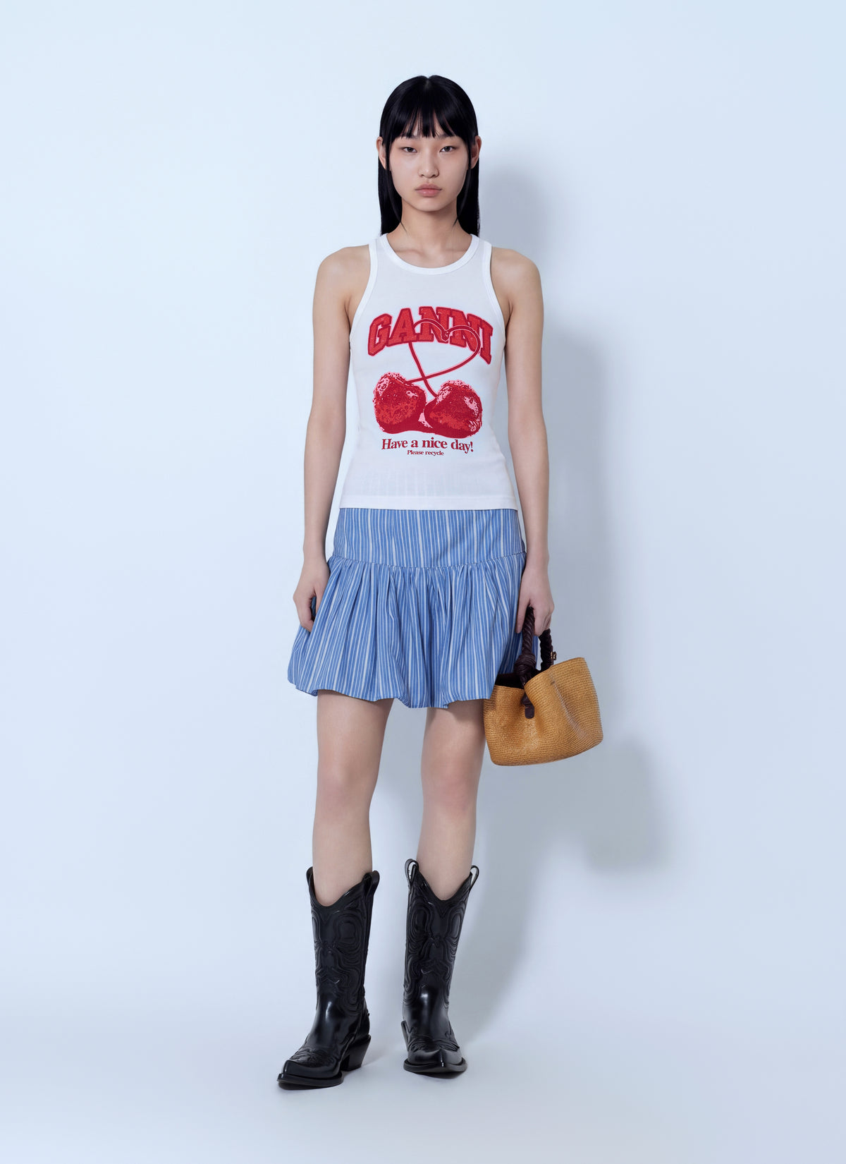 Ganni Women Compact Rib Jersey Tank Top GANNI