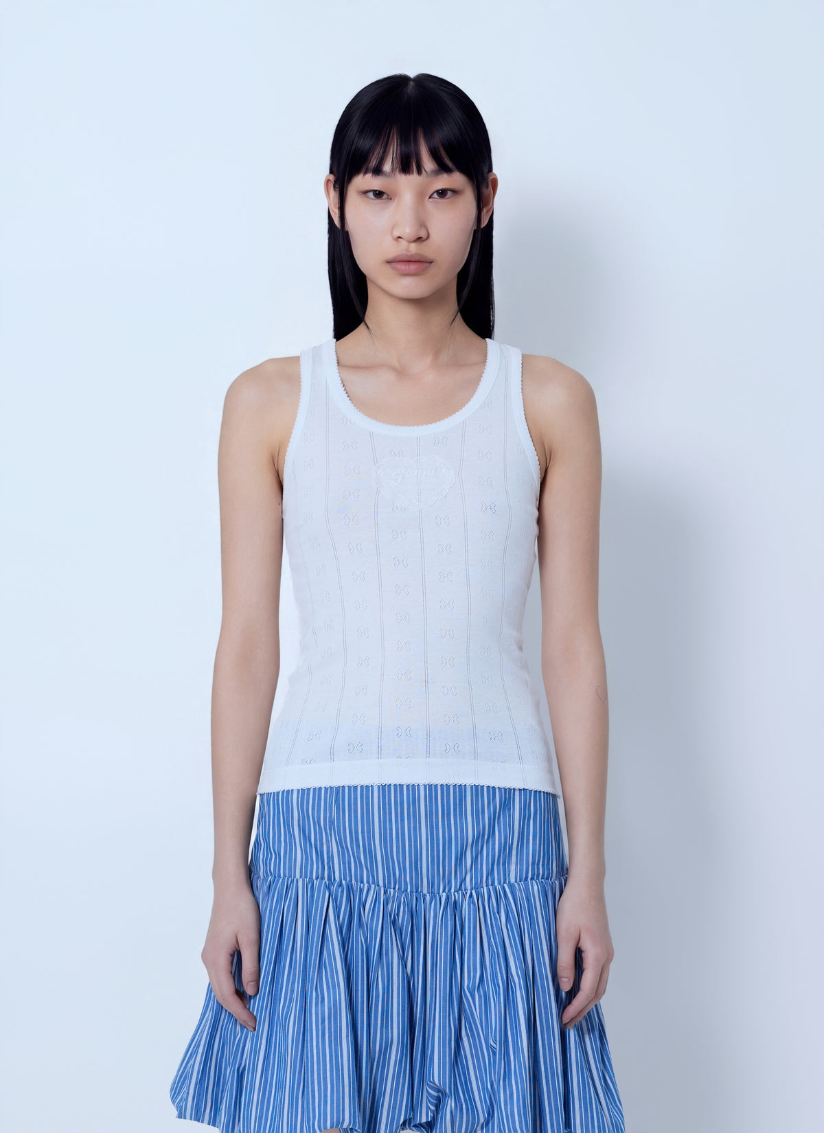 Ganni Women Compact Pointelle Rib Jersey Tank Top GANNI