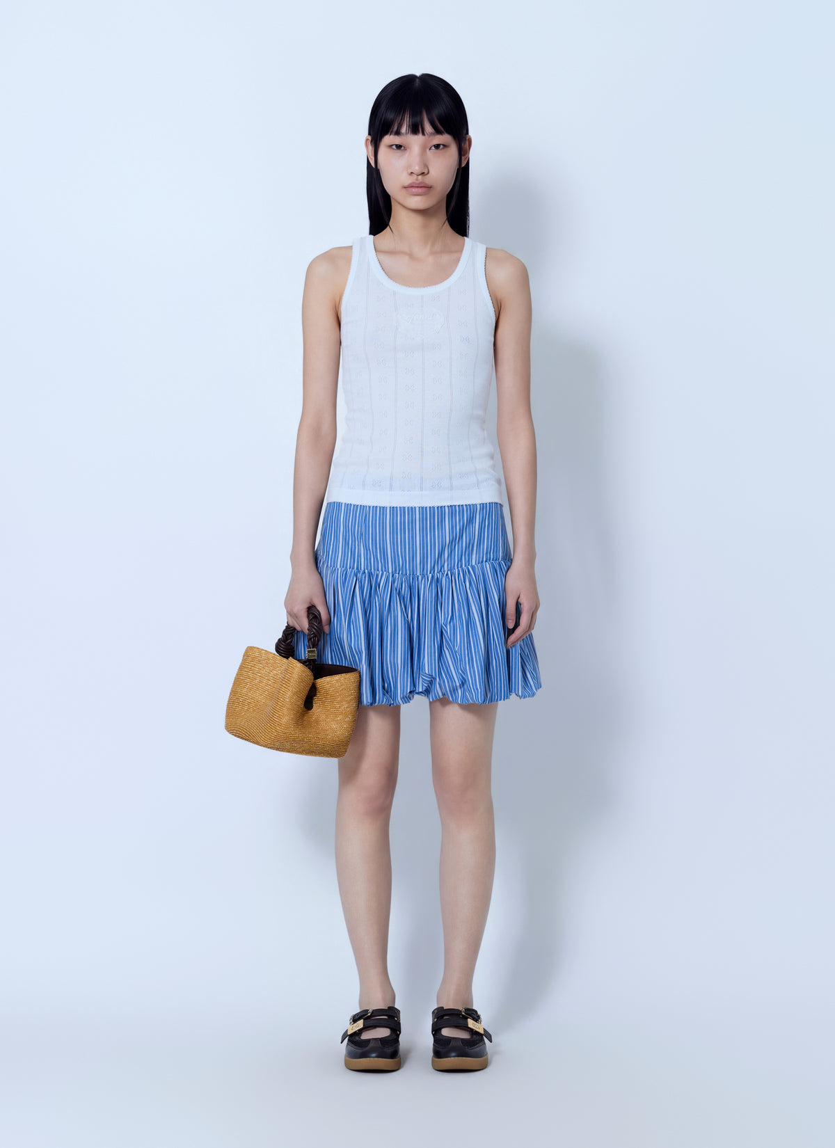 Ganni Women Compact Pointelle Rib Jersey Tank Top GANNI