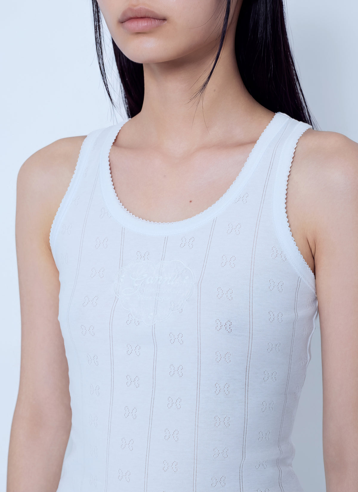 Ganni Women Compact Pointelle Rib Jersey Tank Top GANNI