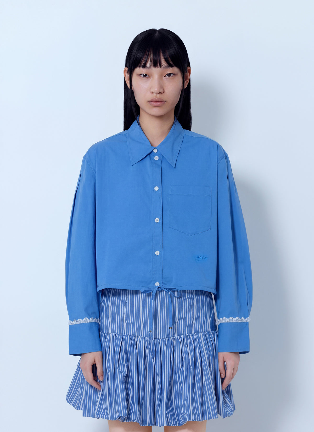 Ganni Women Stretch Cotton Cropped Bowling Shirt GANNI