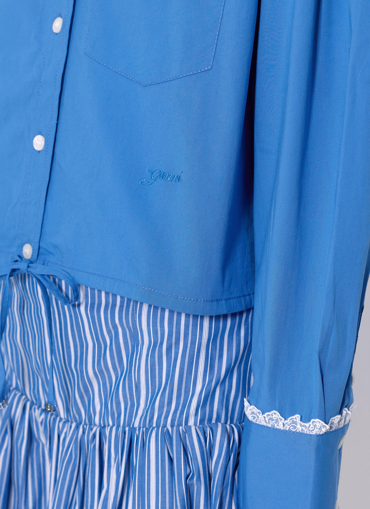 Ganni Women Stretch Cotton Cropped Bowling Shirt GANNI