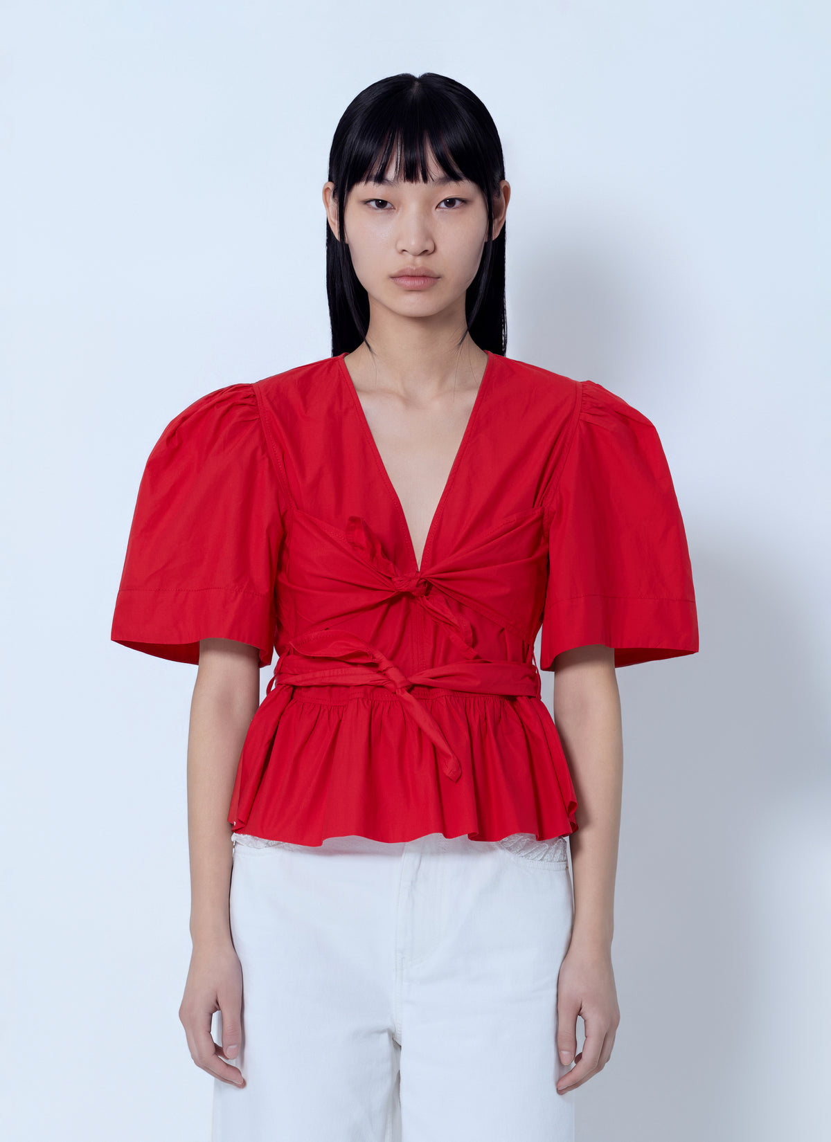 Ganni Women Cotton Poplin Bow Blouse GANNI