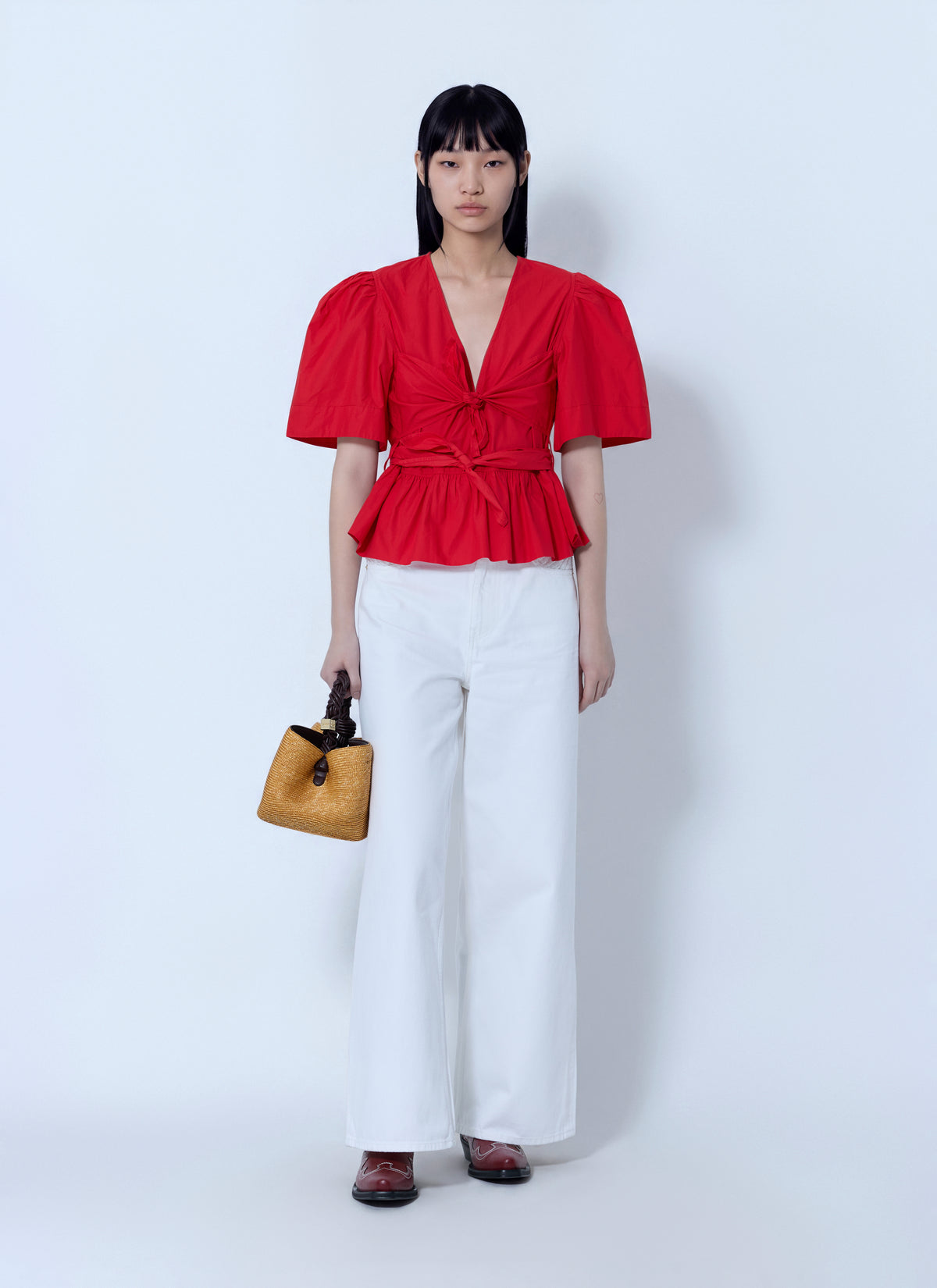 Ganni Women Cotton Poplin Bow Blouse GANNI