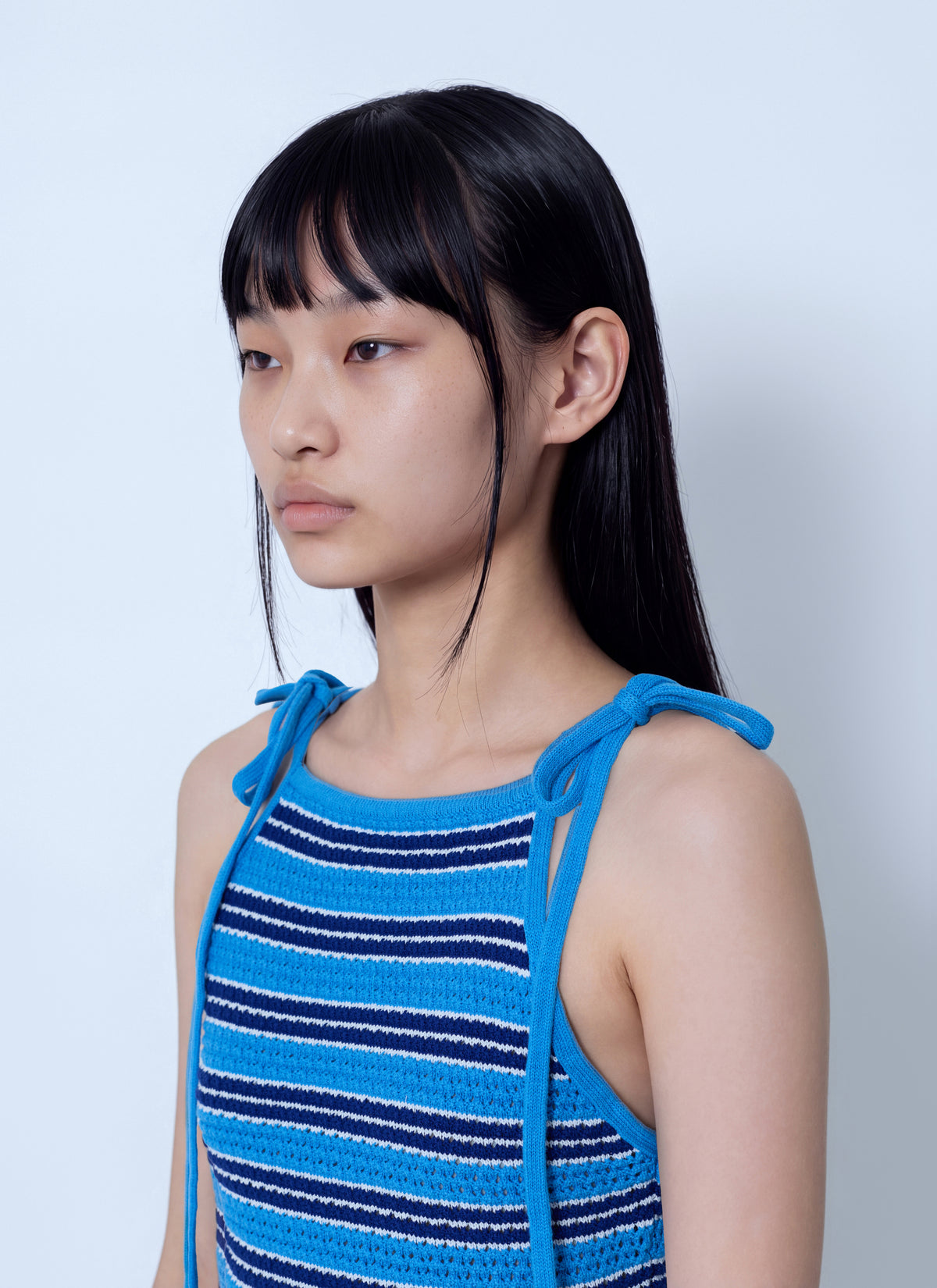 Ganni Women Cotton Pointelle Stripe Top GANNI