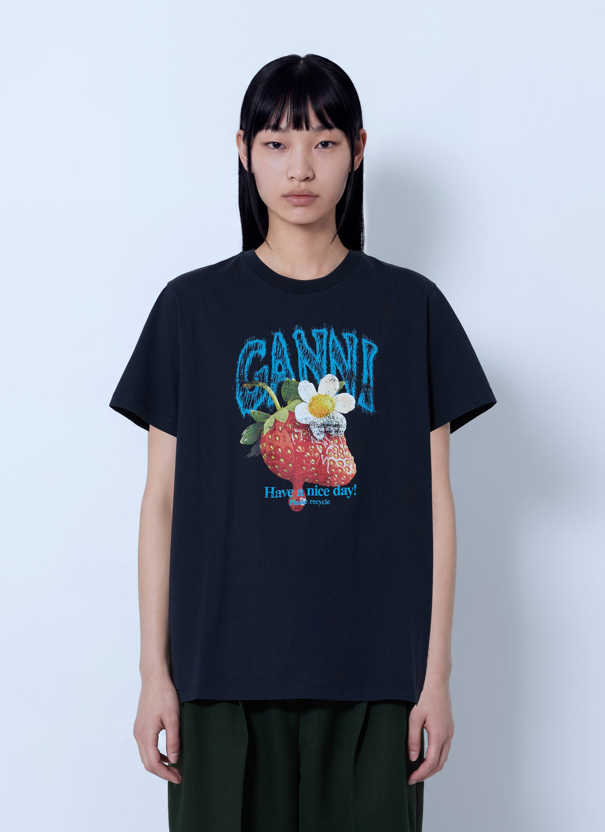 Ganni Women Fruit Logo Cotton T-Shirt GANNI