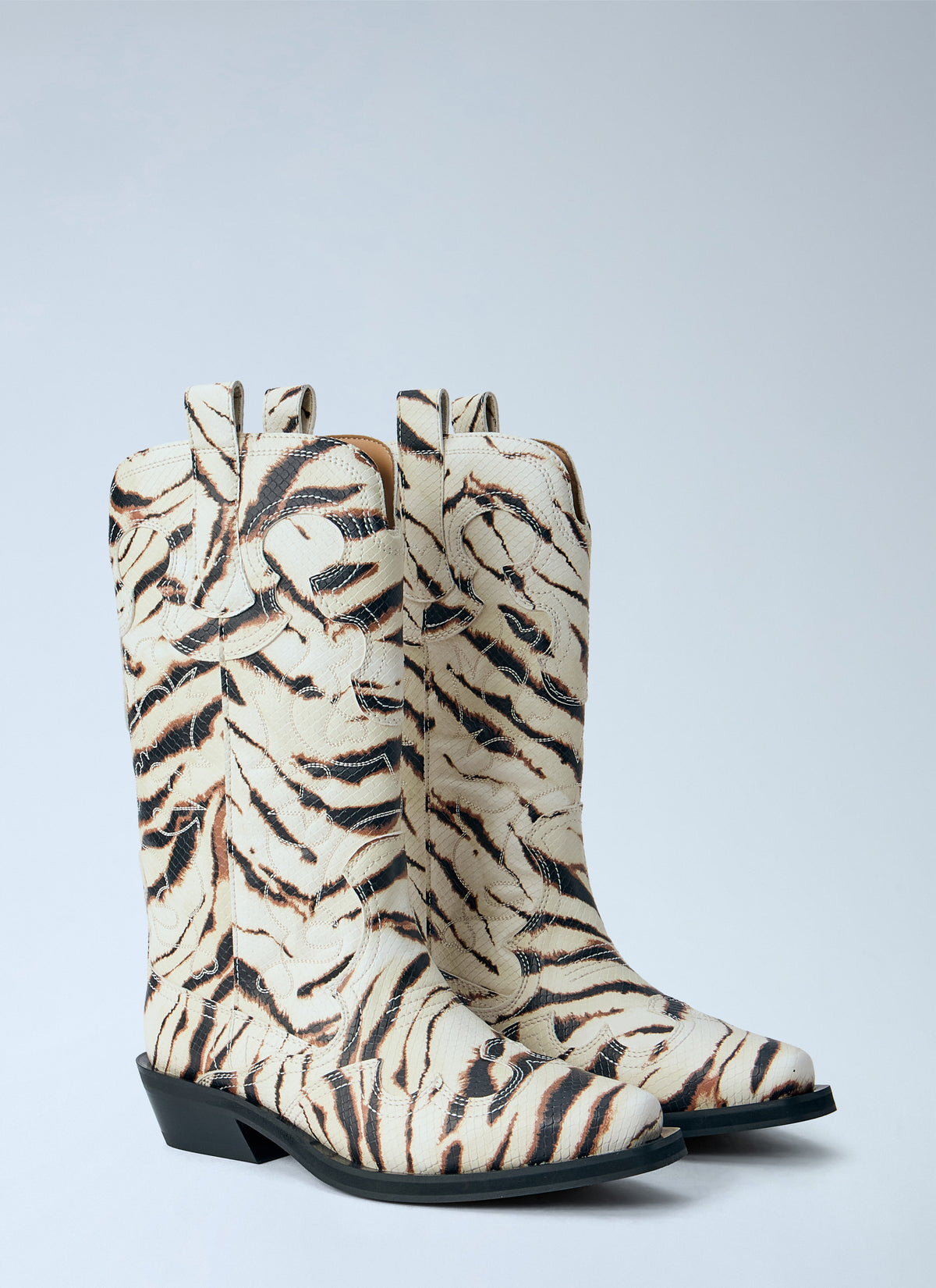 Ganni Women Mid Shaft Embroidered Western Boots GANNI