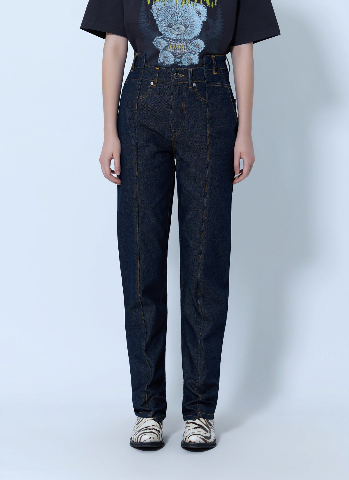 Ganni Women Slub Denim Fold Jeans GANNI