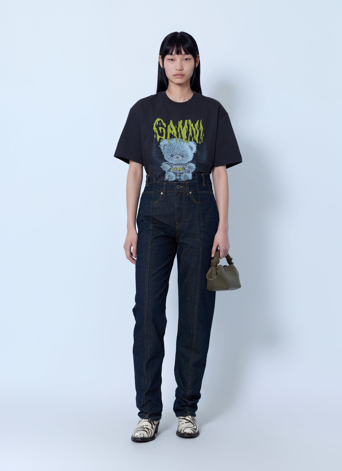 Ganni Women Slub Denim Fold Jeans GANNI
