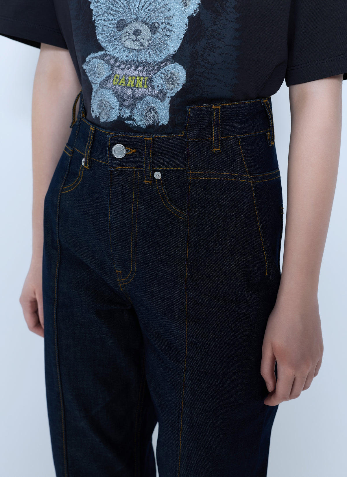 Ganni Women Slub Denim Fold Jeans GANNI