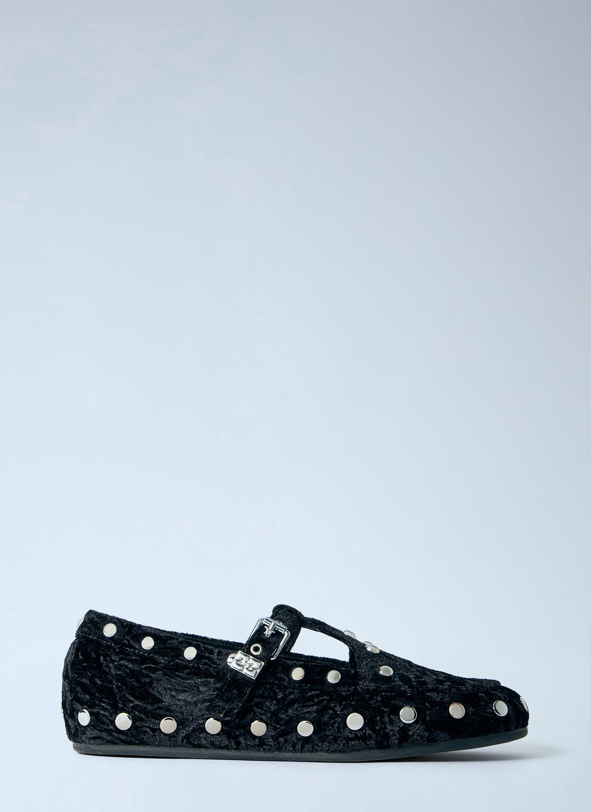 Ganni Women Mary Jenny Studs Crinkle Velvet Flats GANNI