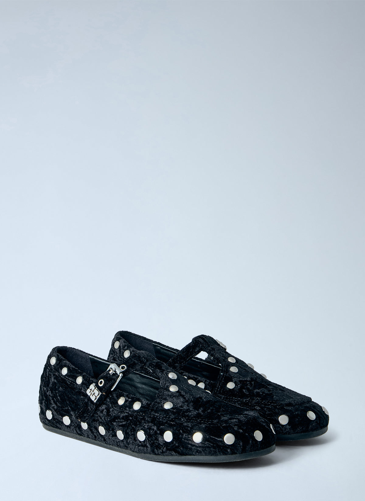 Ganni Women Mary Jenny Studs Crinkle Velvet Flats GANNI