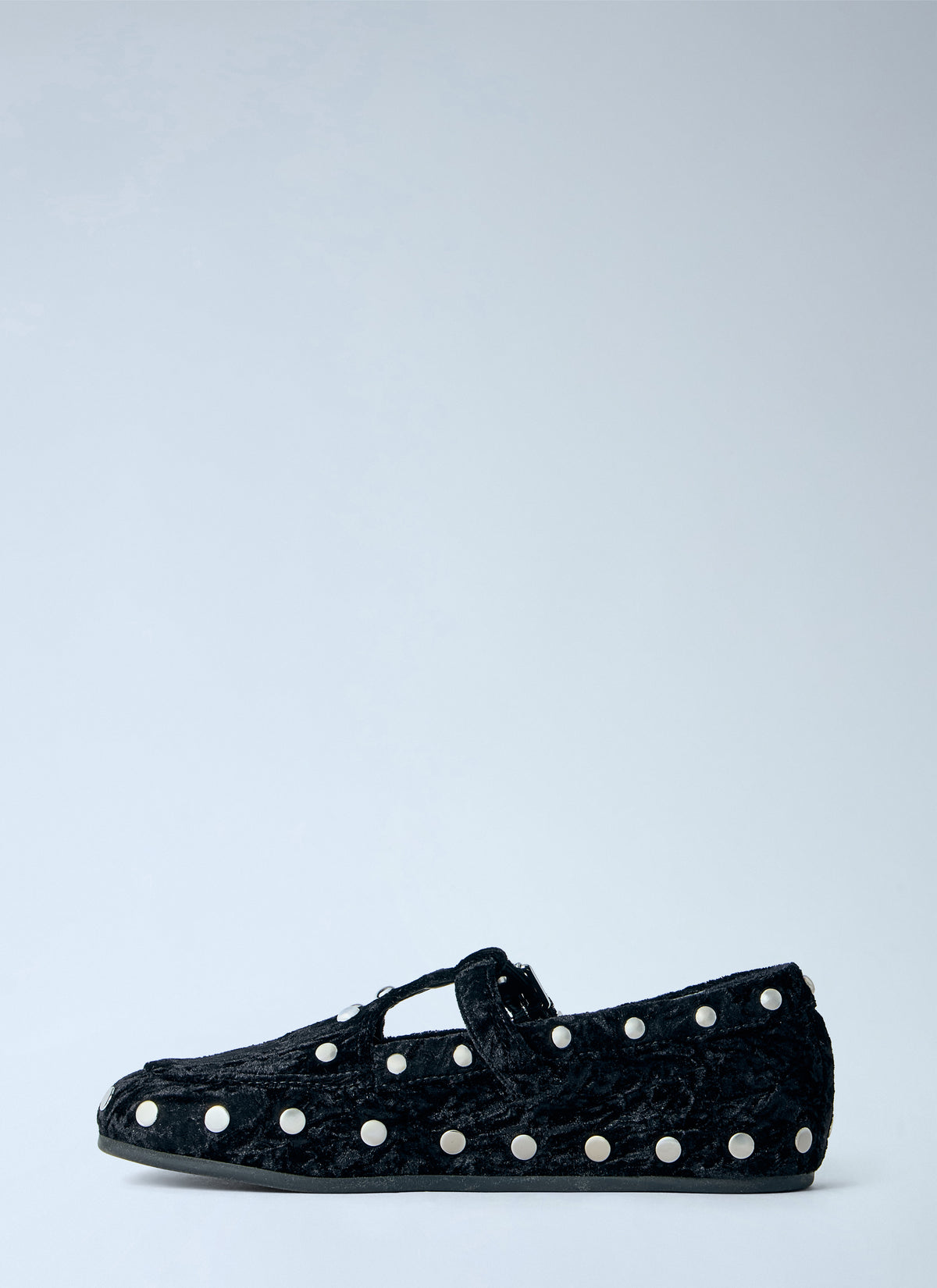 Ganni Women Mary Jenny Studs Crinkle Velvet Flats GANNI