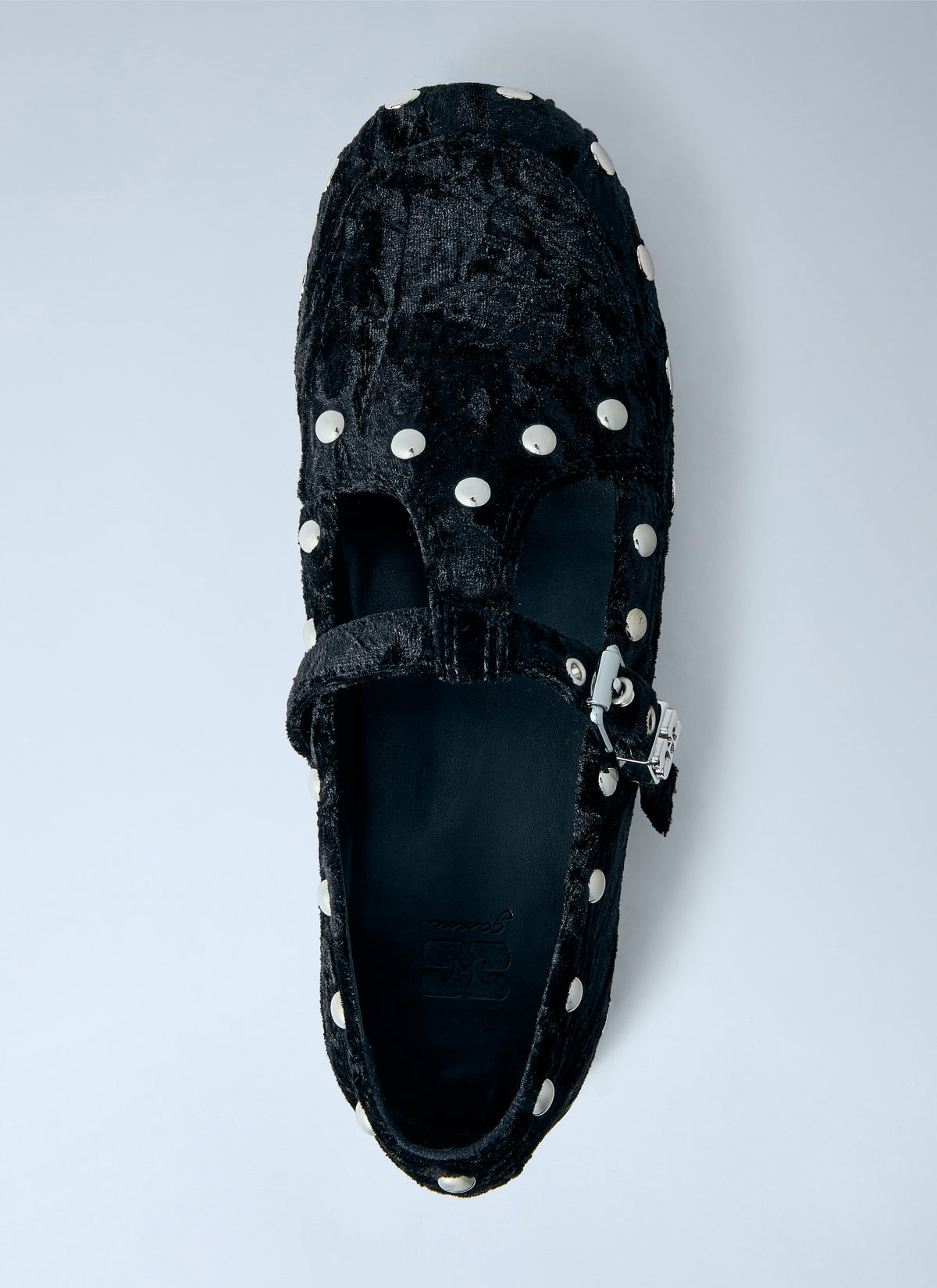 Ganni Women Mary Jenny Studs Crinkle Velvet Flats GANNI