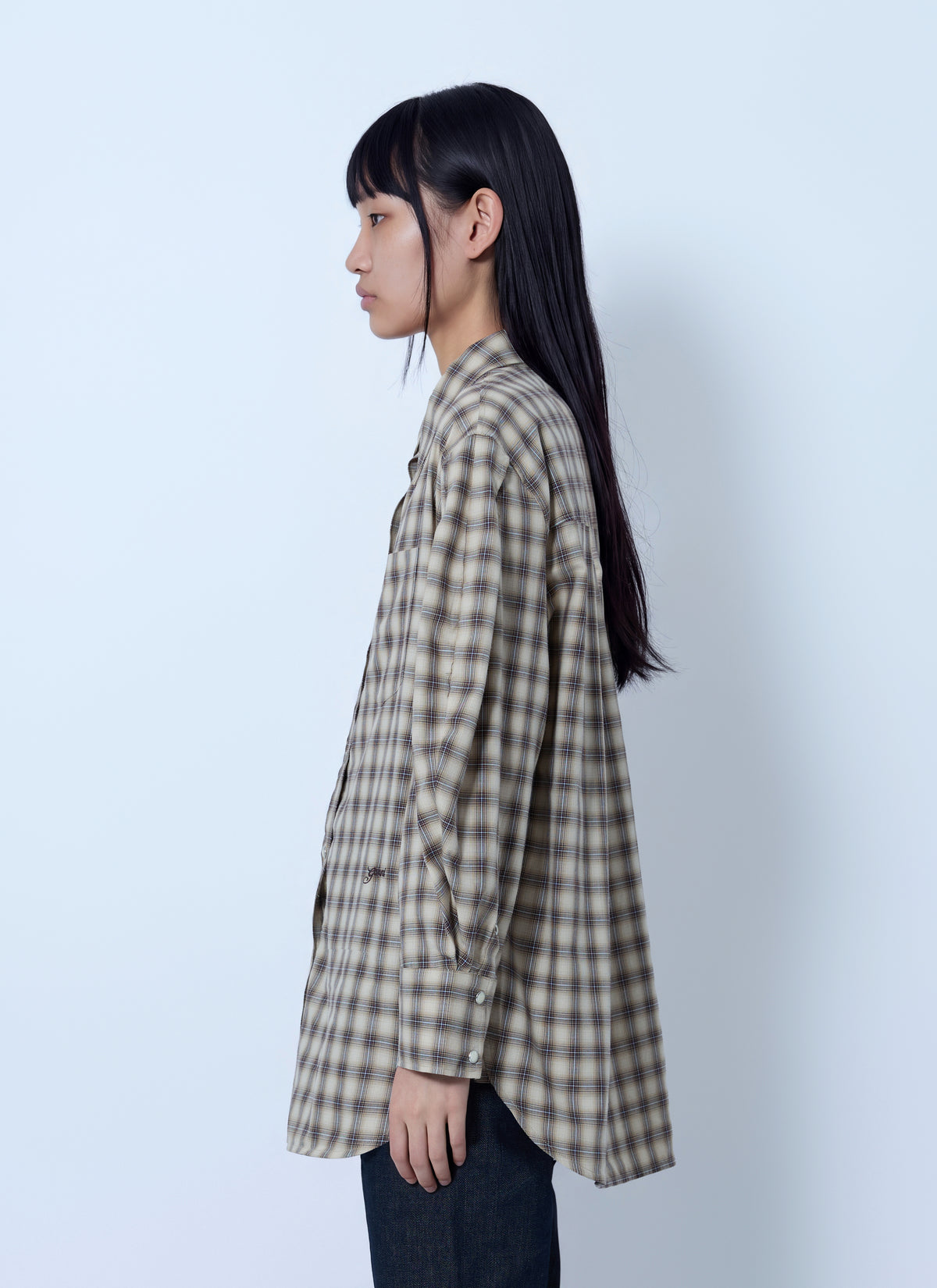 Ganni Women Light Check Flannel Pleated Sleeve Shirt GANNI