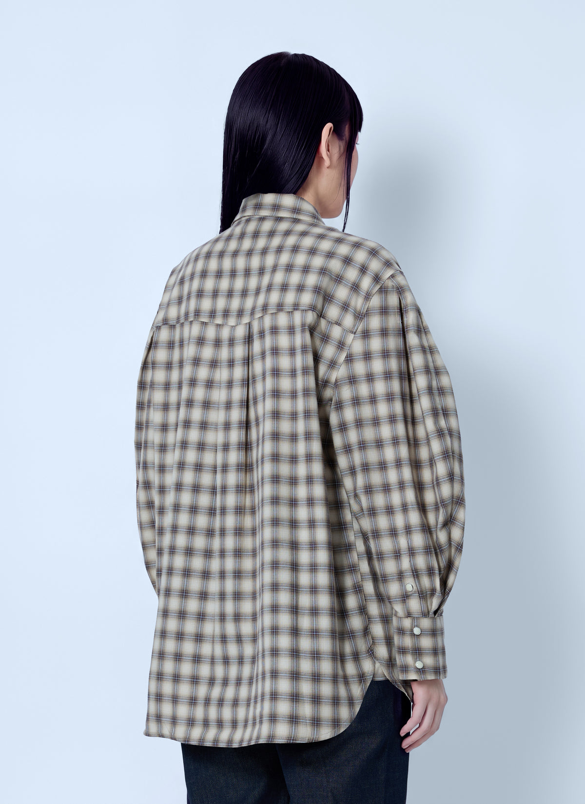 Ganni Women Light Check Flannel Pleated Sleeve Shirt GANNI
