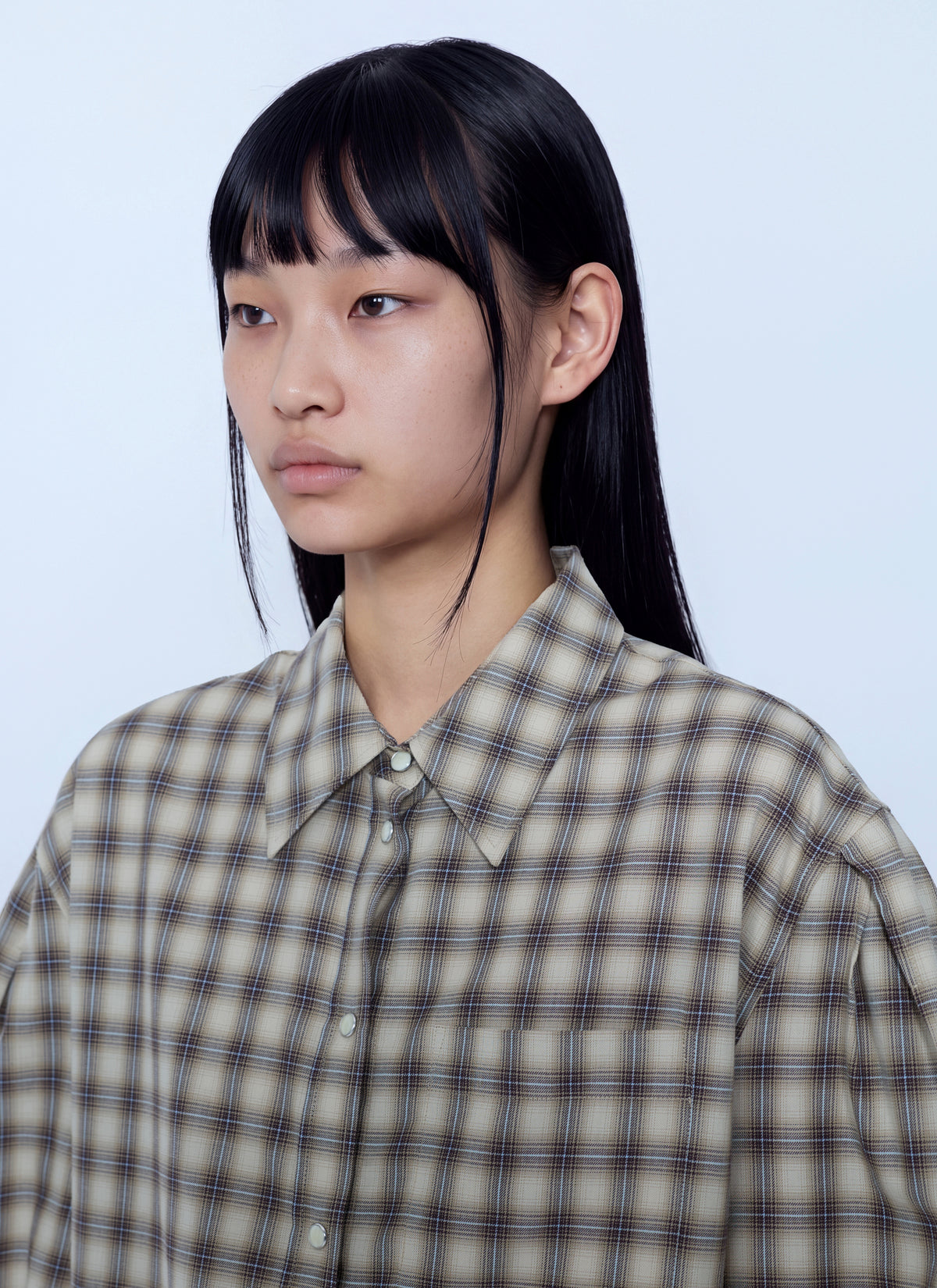 Ganni Women Light Check Flannel Pleated Sleeve Shirt GANNI