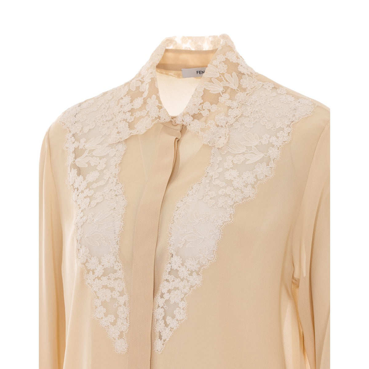 Fendi Women Georgette Shirt With Peonia Lace Detail FENDI