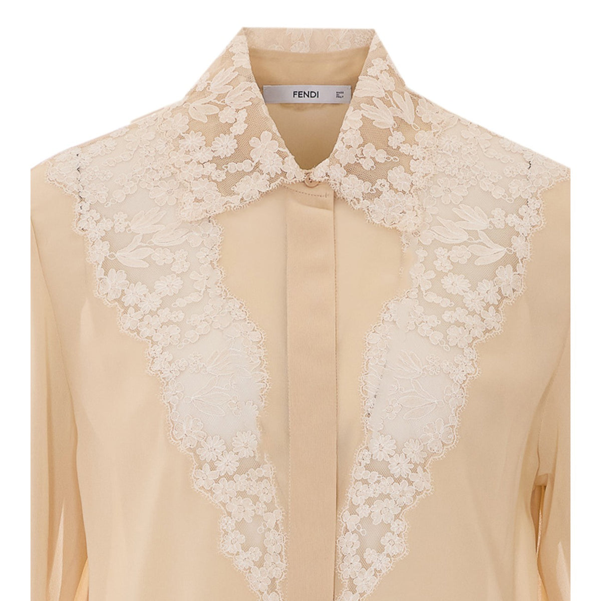 Fendi Women Georgette Shirt With Peonia Lace Detail FENDI