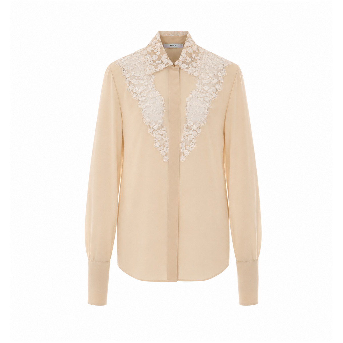 Fendi Women Georgette Shirt With Peonia Lace Detail FENDI
