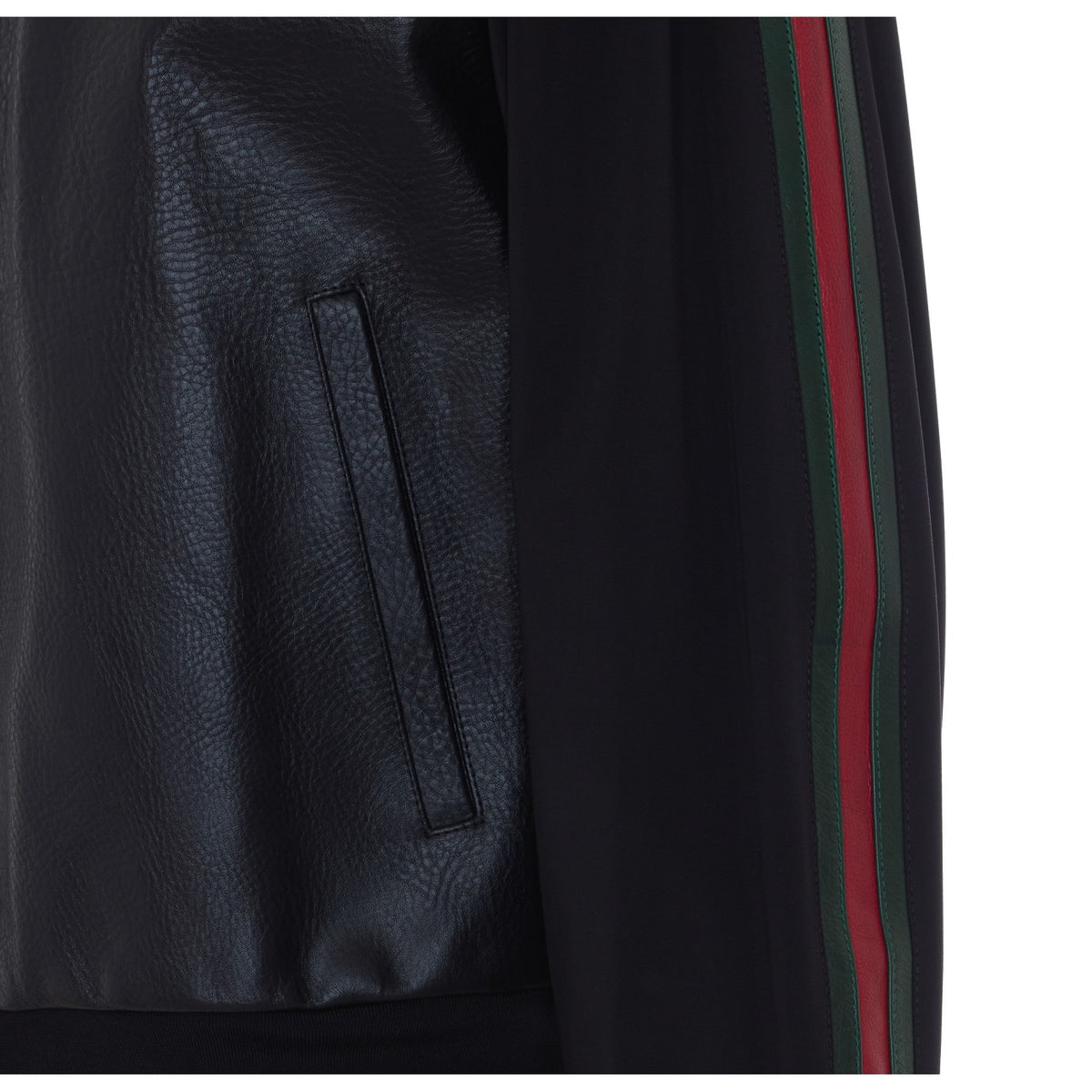 Gucci Men Grany Leather With Web Bomber Jacket GUCCI