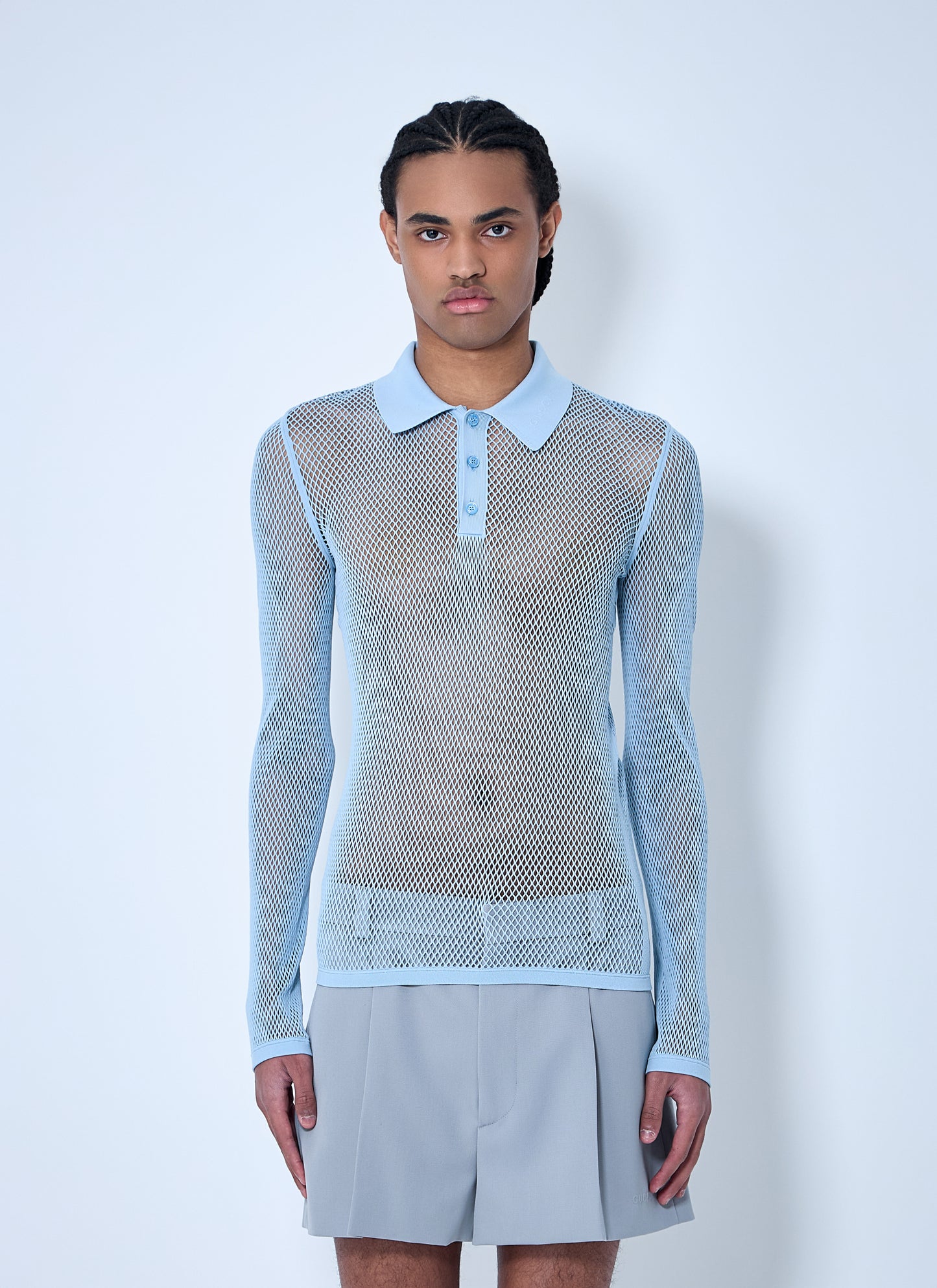 Gucci Men Embossed Technical Mesh Polo Top GUCCI