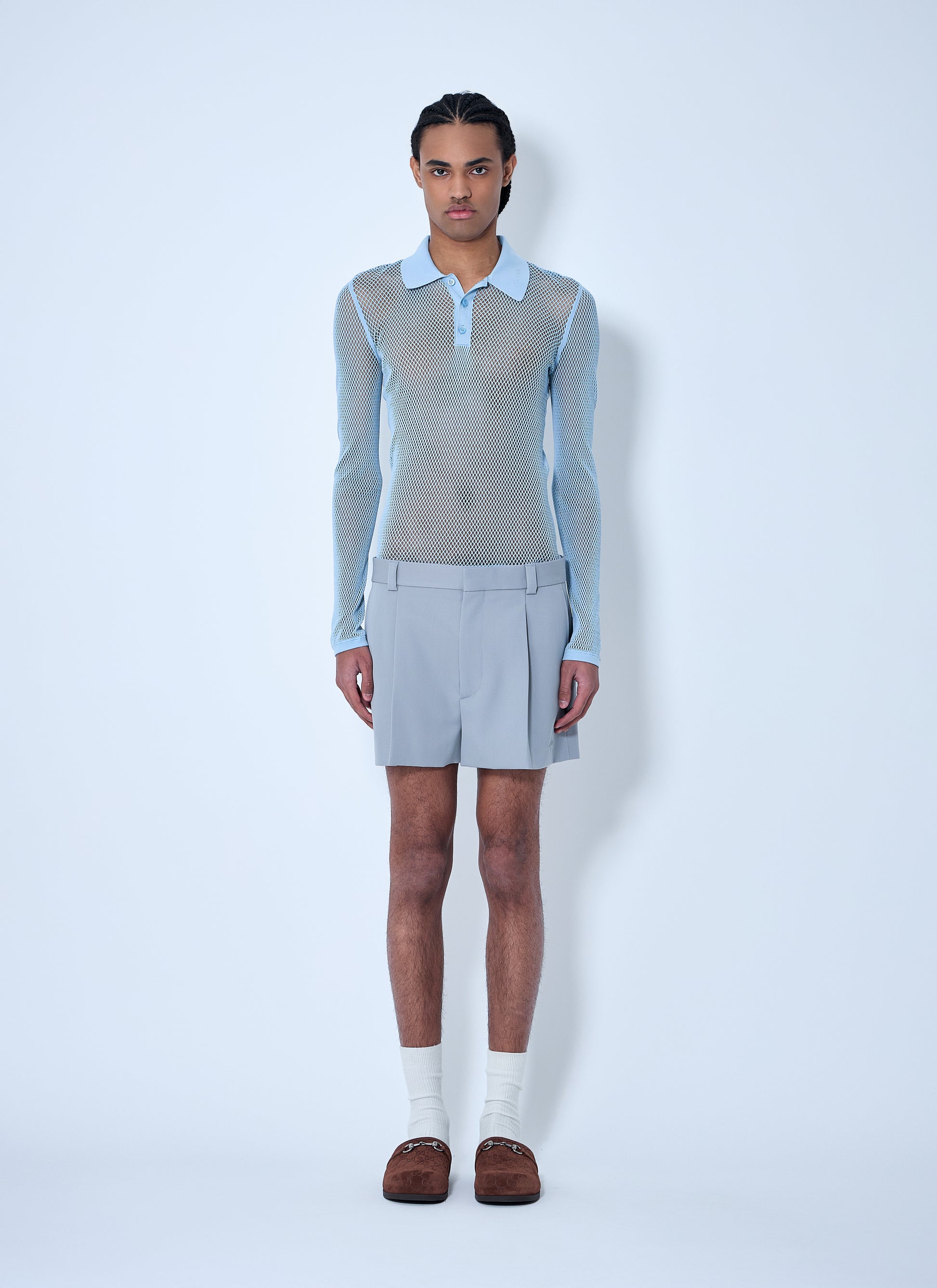 Gucci Men Embossed Technical Mesh Polo Top GUCCI