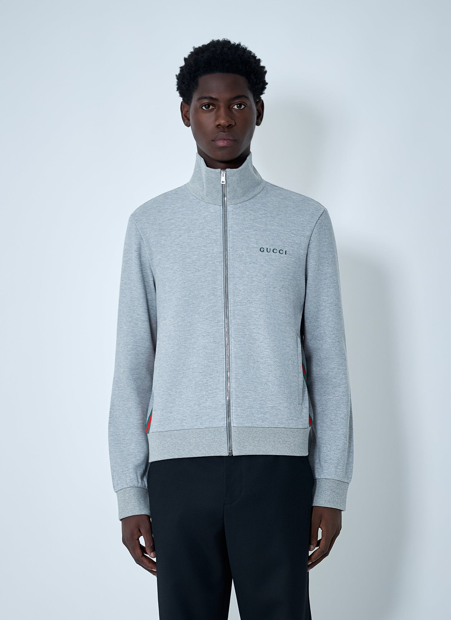 Gucci Men Web Motif Zip-Up Sweatshirt